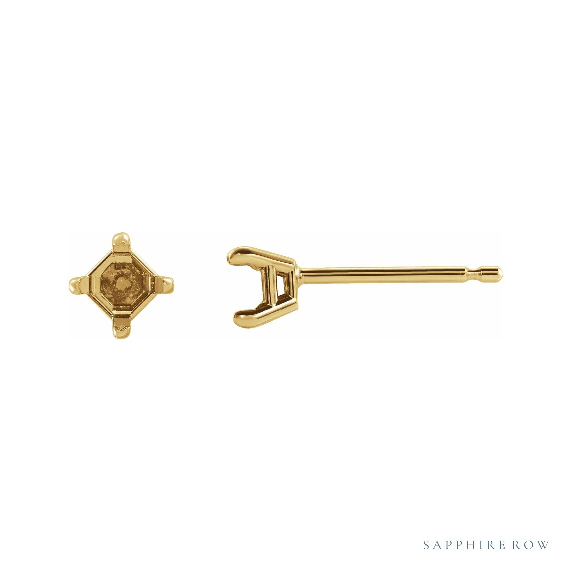 Sapphire Row Square 4-Prong Stud Earrings setting in 14K Yellow Gold, shown with a center stone (sold separately)