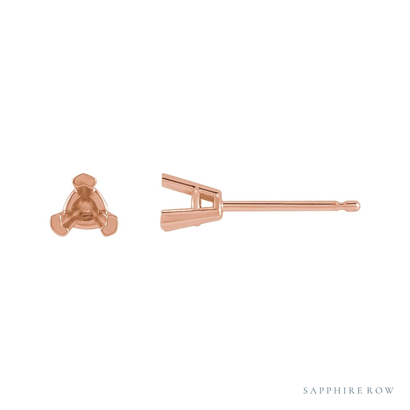 Sapphire Row Trillion 3-Prong V-End Earrings setting in 14K Rose Gold, shown with a center stone (sold separately)
