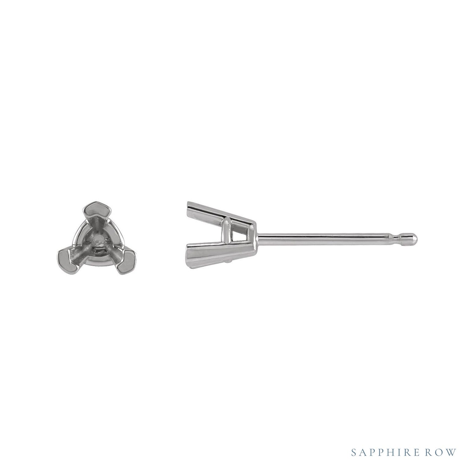 Sapphire Row Trillion 3-Prong V-End Earrings setting in 14K White Gold, shown with a center stone (sold separately)