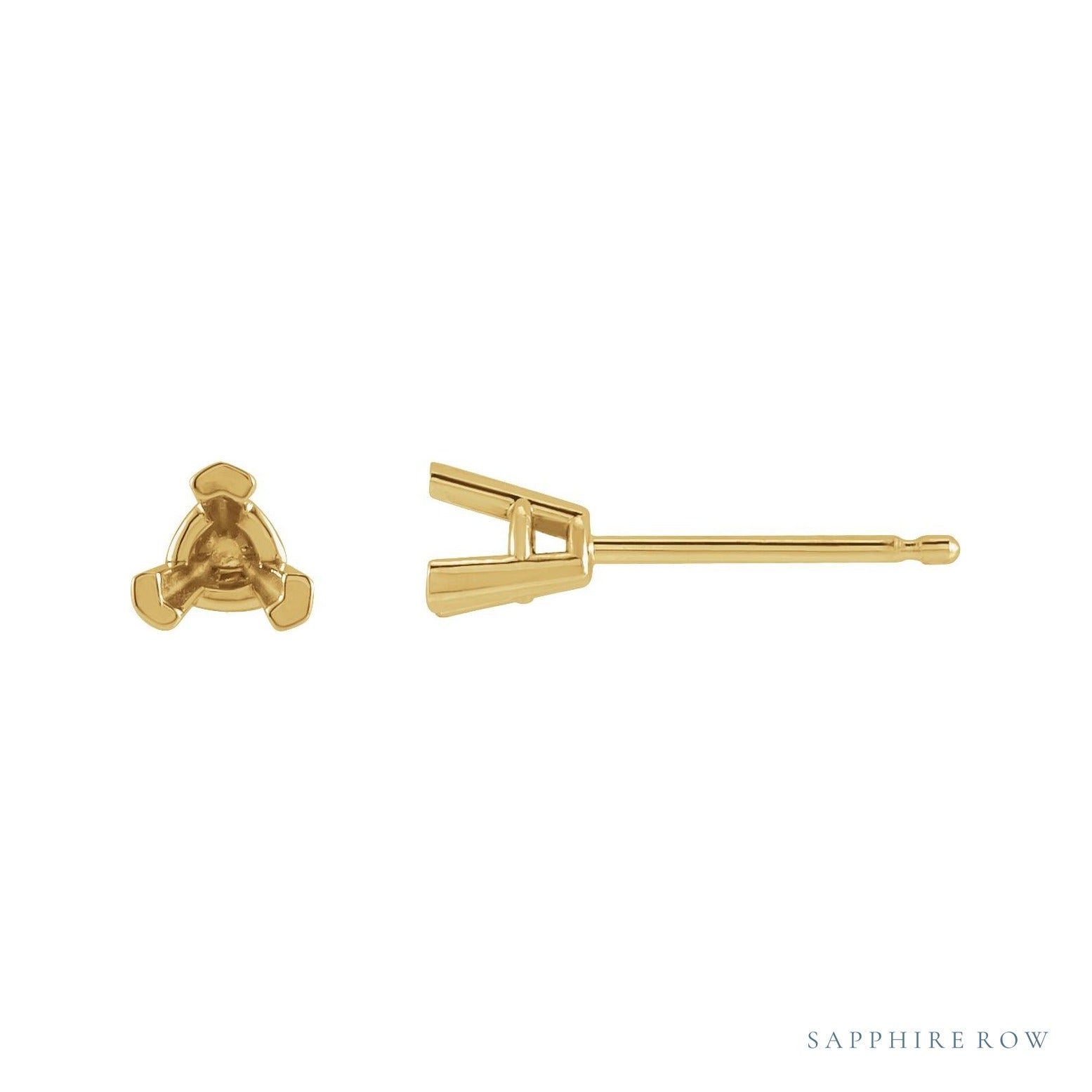 Sapphire Row Trillion 3-Prong V-End Earrings setting in 14K Yellow Gold, shown with a center stone (sold separately)