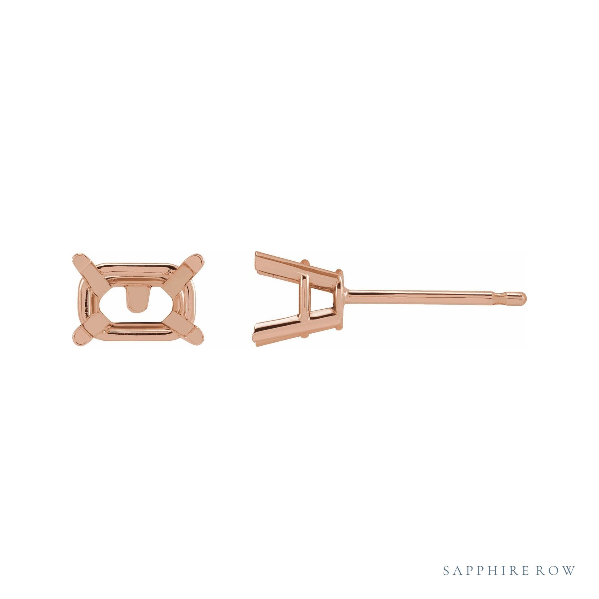 Sapphire Row Emerald 4-Prong Stud Earrings setting in 14K Rose Gold, shown with a center stone (sold separately)