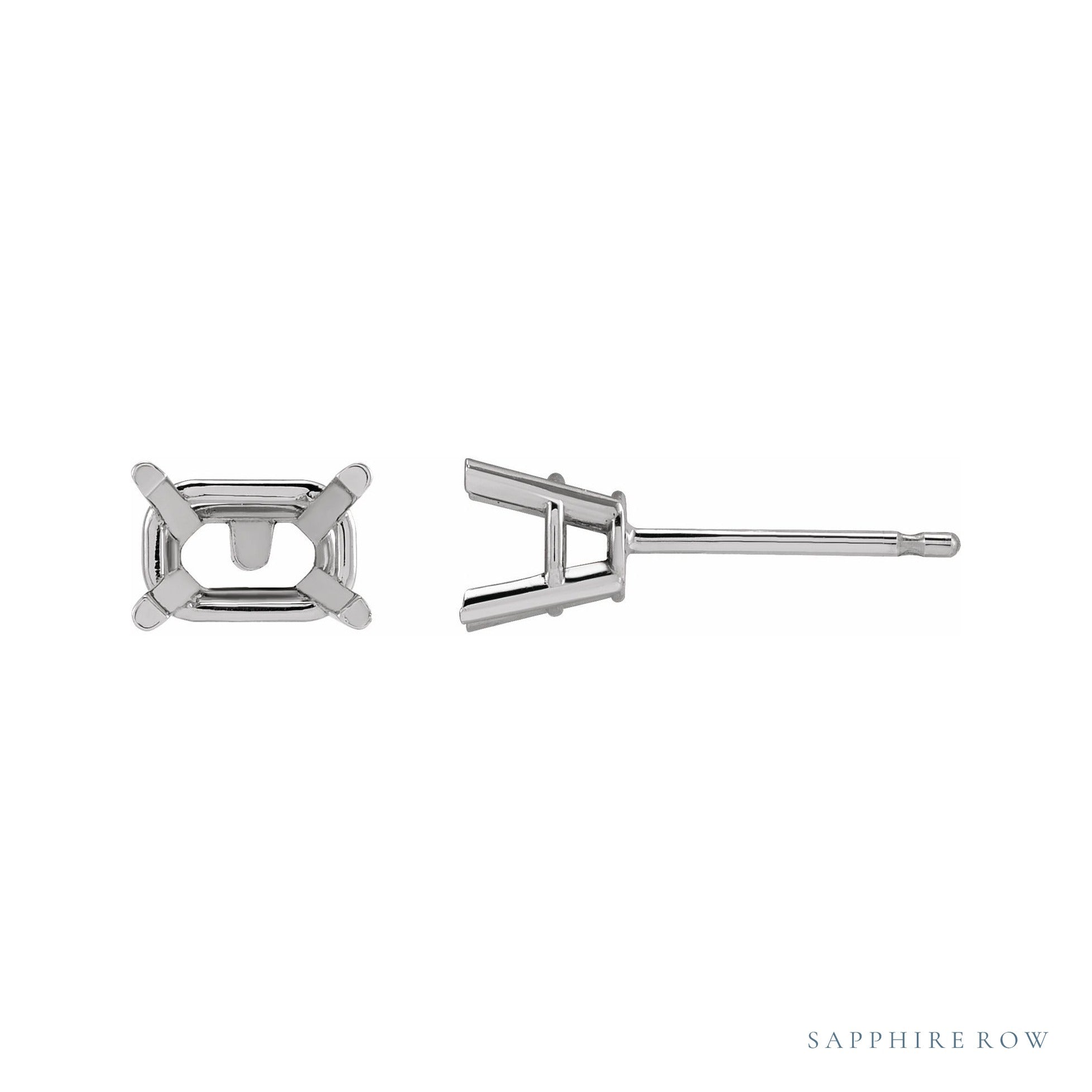 Sapphire Row Emerald 4-Prong Stud Earrings setting in 14K White Gold, shown with a center stone (sold separately)