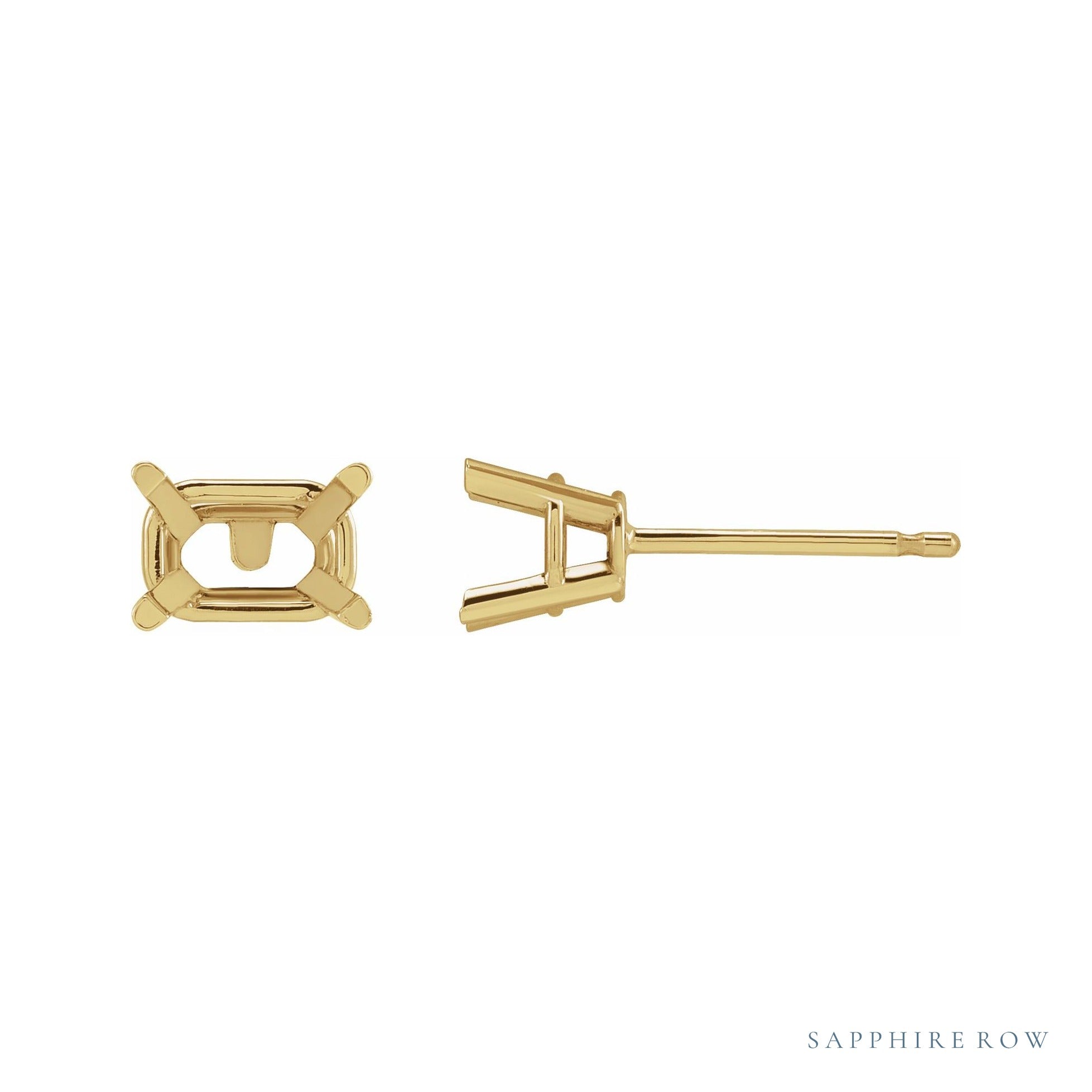 Sapphire Row Emerald 4-Prong Stud Earrings setting in 14K Yellow Gold, shown with a center stone (sold separately)