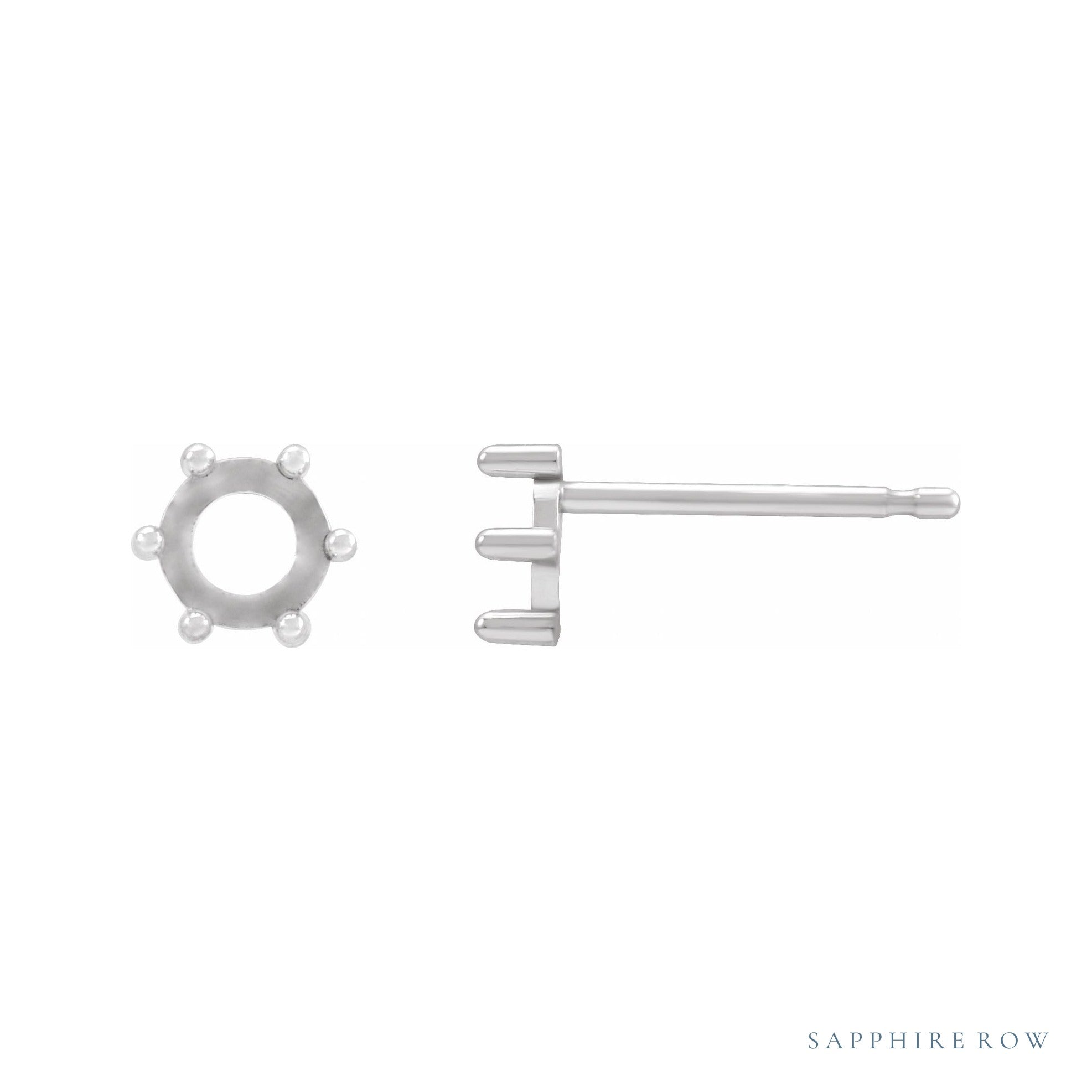 Sapphire Row Round 6-Prong Rose-Cut Stud Earrings setting in 14K White Gold, shown with a center stone (sold separately)
