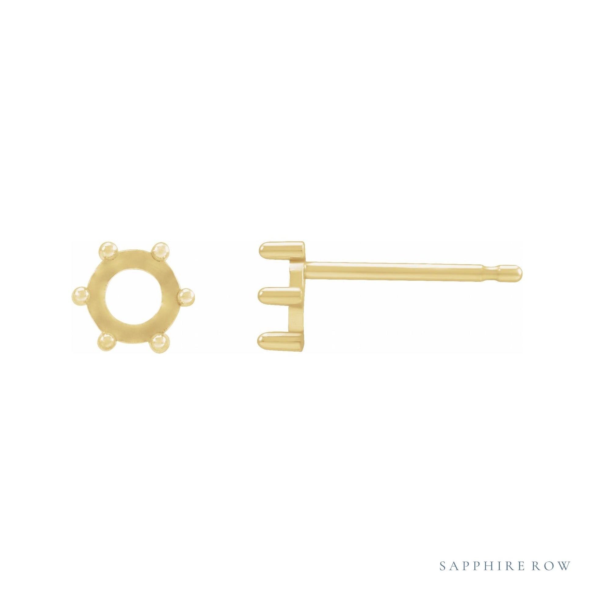 Sapphire Row Round 6-Prong Rose-Cut Stud Earrings setting in 14K Yellow Gold, shown with a center stone (sold separately)