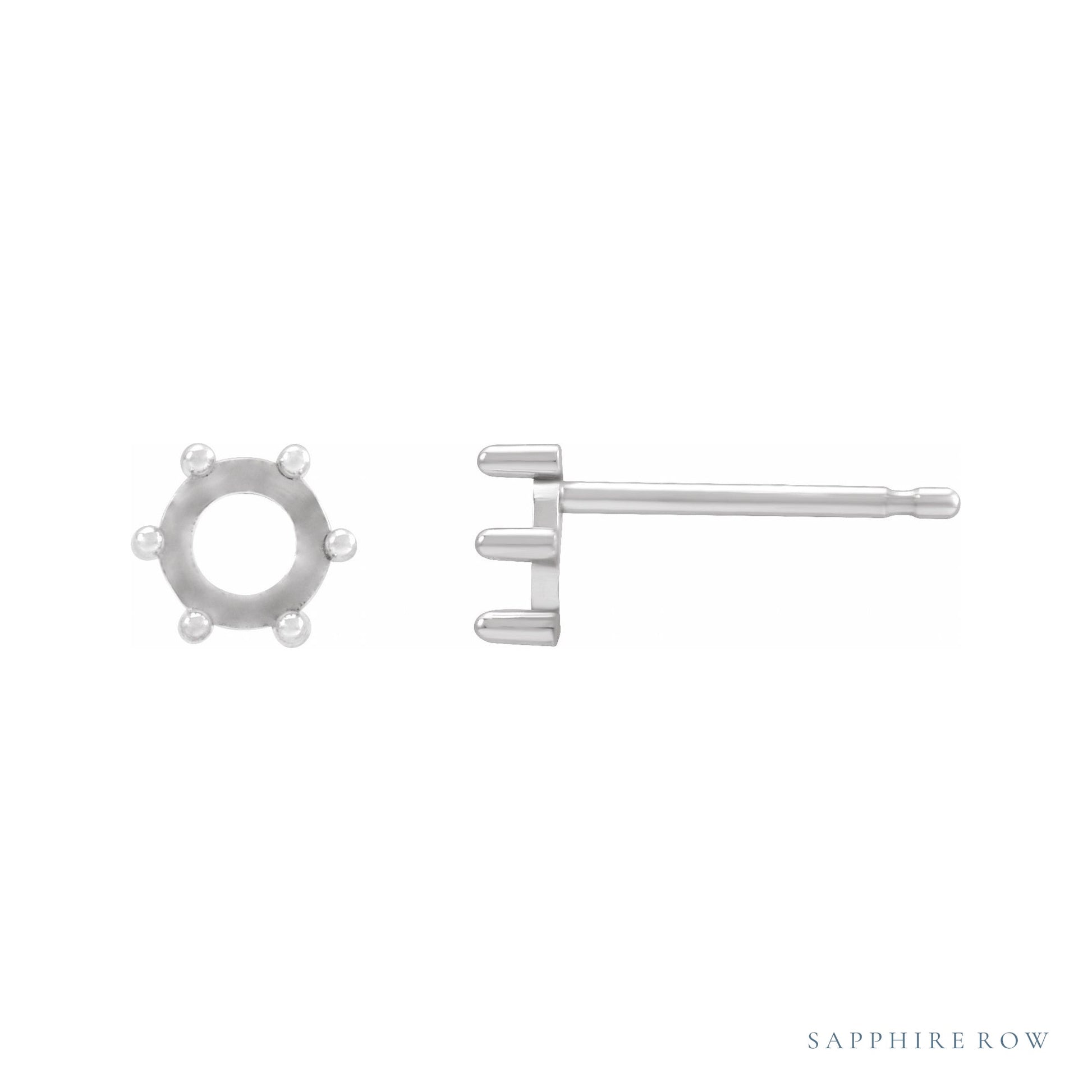 Sapphire Row Round 6-Prong Rose-Cut Stud Earrings setting in Platinum, shown with a center stone (sold separately)