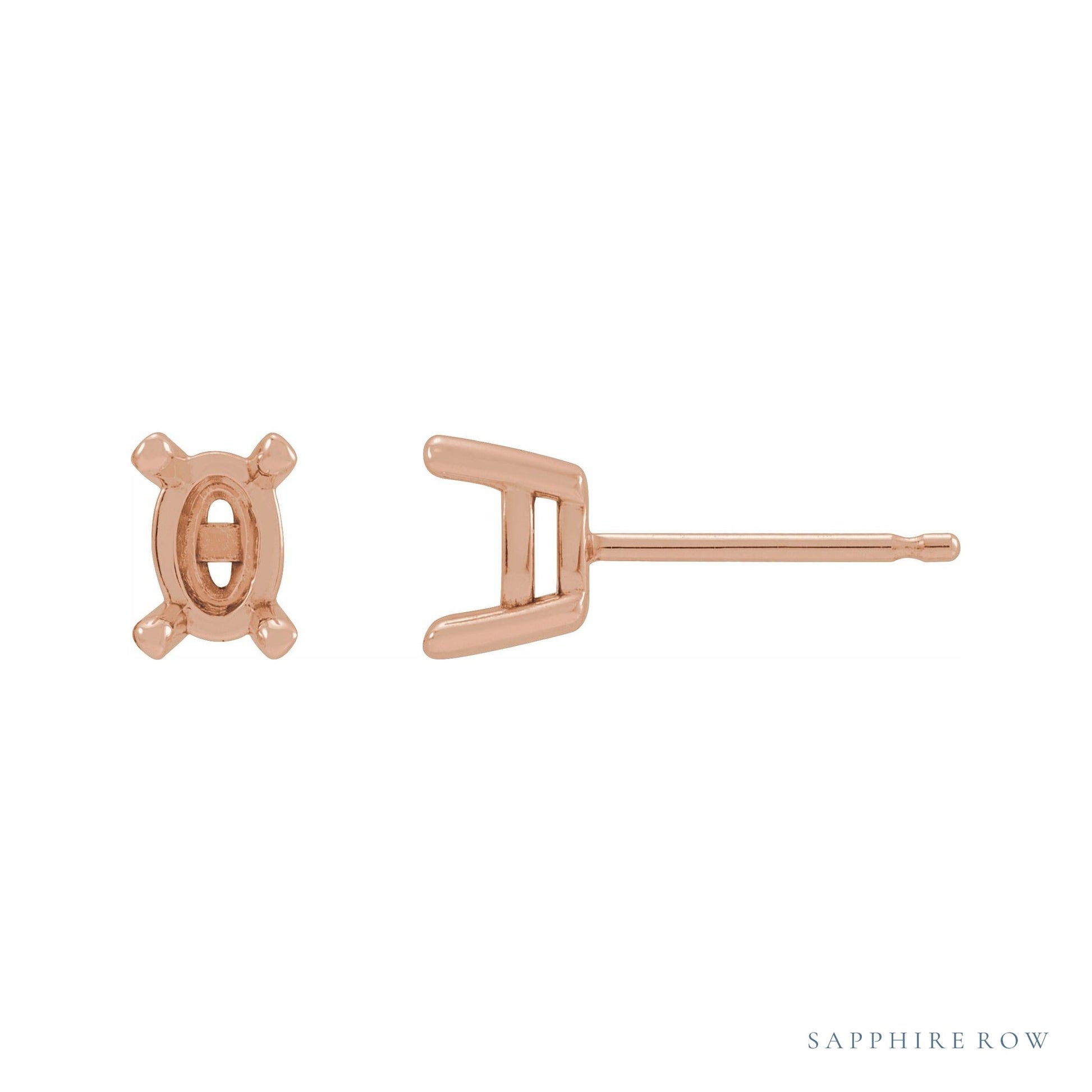 Sapphire Row Oval 4-Prong Rose-Cut Stud Earrings setting in 14K Rose Gold, shown with a center stone (sold separately)