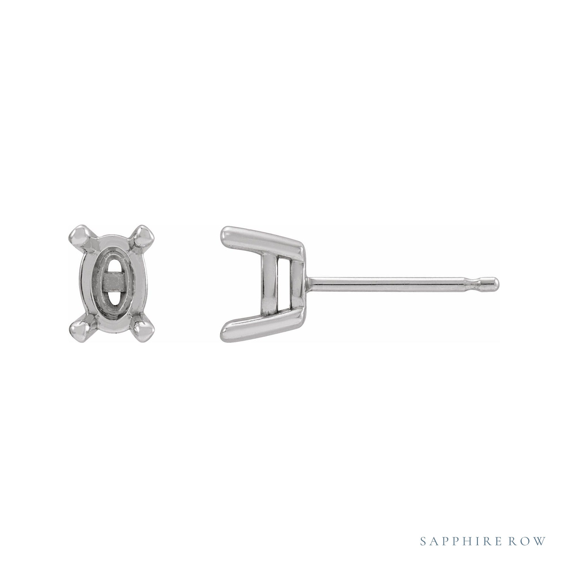 Sapphire Row Oval 4-Prong Rose-Cut Stud Earrings setting in 14K White Gold, shown with a center stone (sold separately)