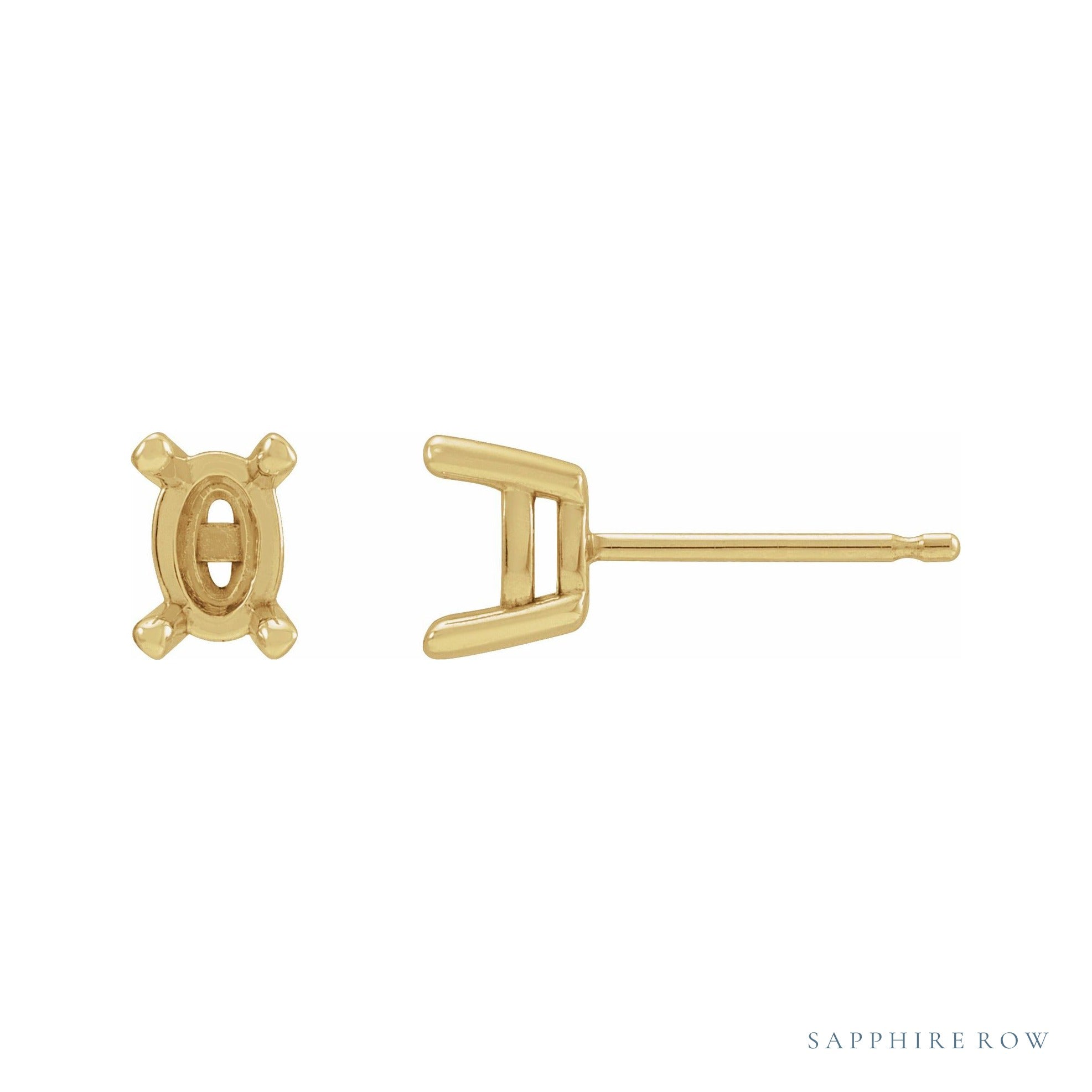 Sapphire Row Oval 4-Prong Rose-Cut Stud Earrings setting in 14K Yellow Gold, shown with a center stone (sold separately)