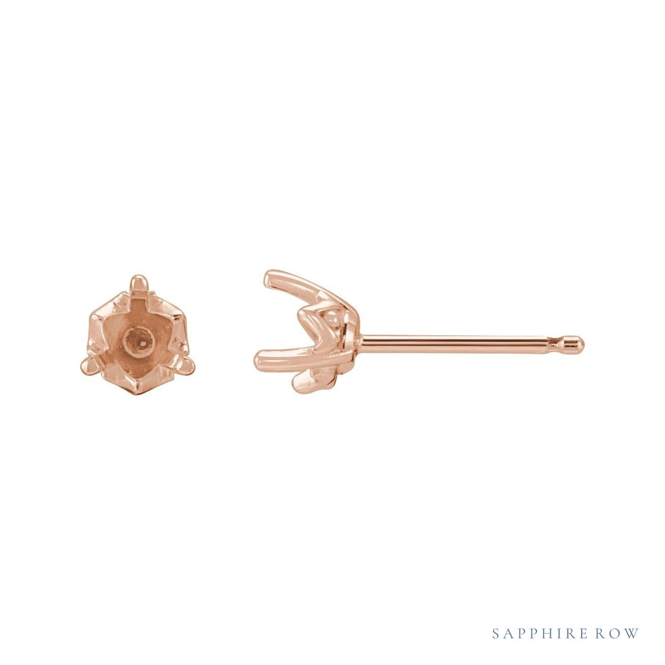 Sapphire Row Round 3-Prong Stud Earrings setting in 14K Rose Gold, shown with a center stone (sold separately)