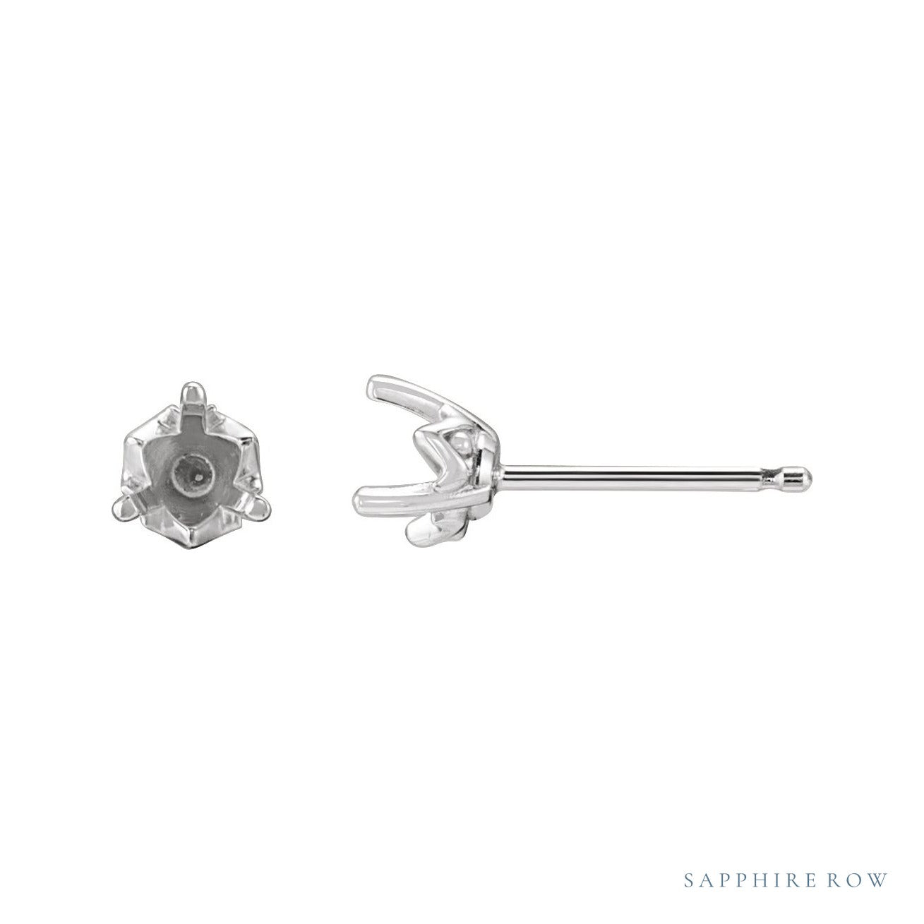 Sapphire Row Round 3-Prong Stud Earrings setting in 14K White Gold, shown with a center stone (sold separately)