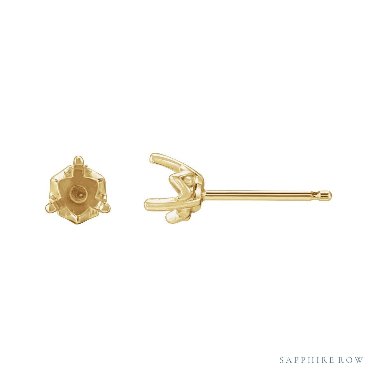Sapphire Row Round 3-Prong Stud Earrings setting in 14K Yellow Gold, shown with a center stone (sold separately)