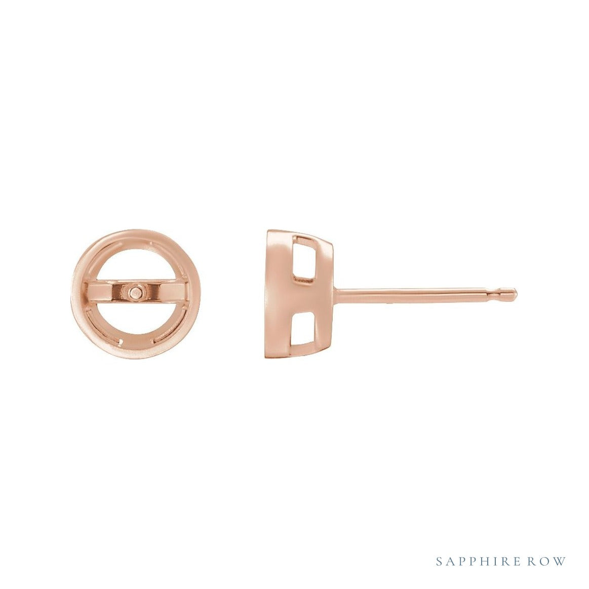 Sapphire Row Pearl Earrings setting in 14K Rose Gold, shown without a pearl (pearl sold separately)