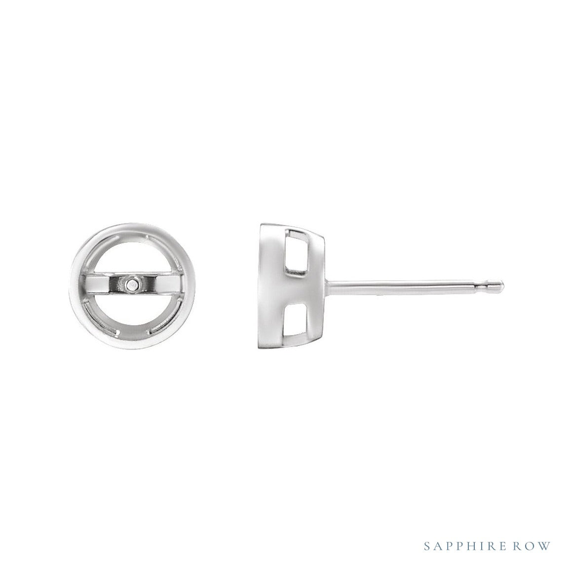 Sapphire Row Pearl Earrings setting in 14K White Gold, shown without a pearl (pearl sold separately)