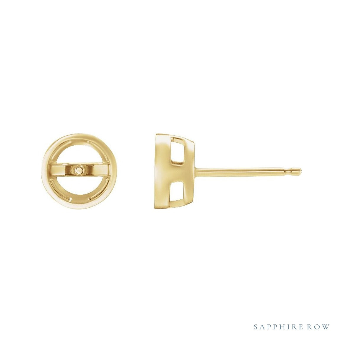 Sapphire Row Pearl Earrings setting in 14K Yellow Gold, shown without a pearl (pearl sold separately)