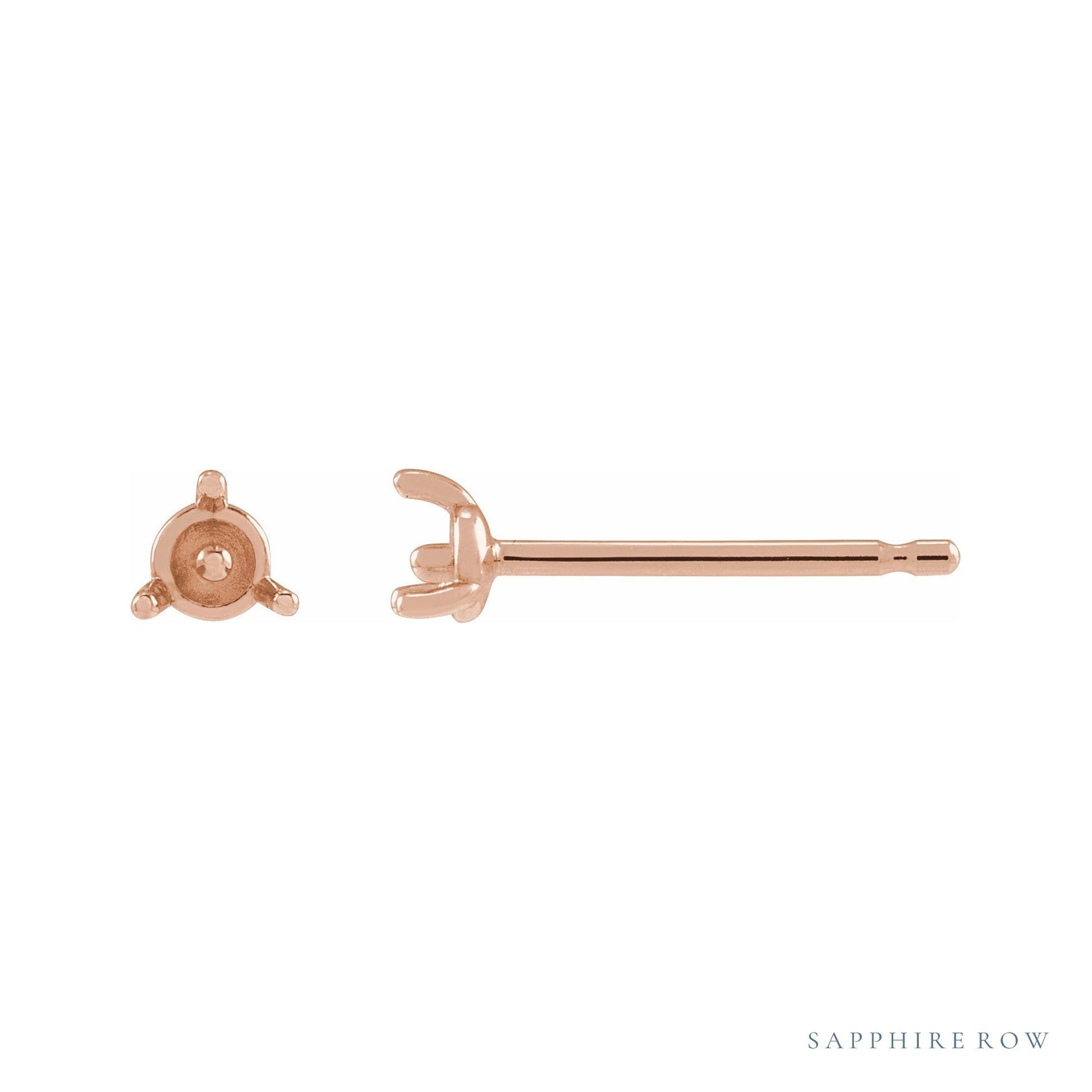Sapphire Row Seed Pearl 3-Prong Stud Earrings setting in 14K Rose Gold, shown without a pearl (pearl sold separately)