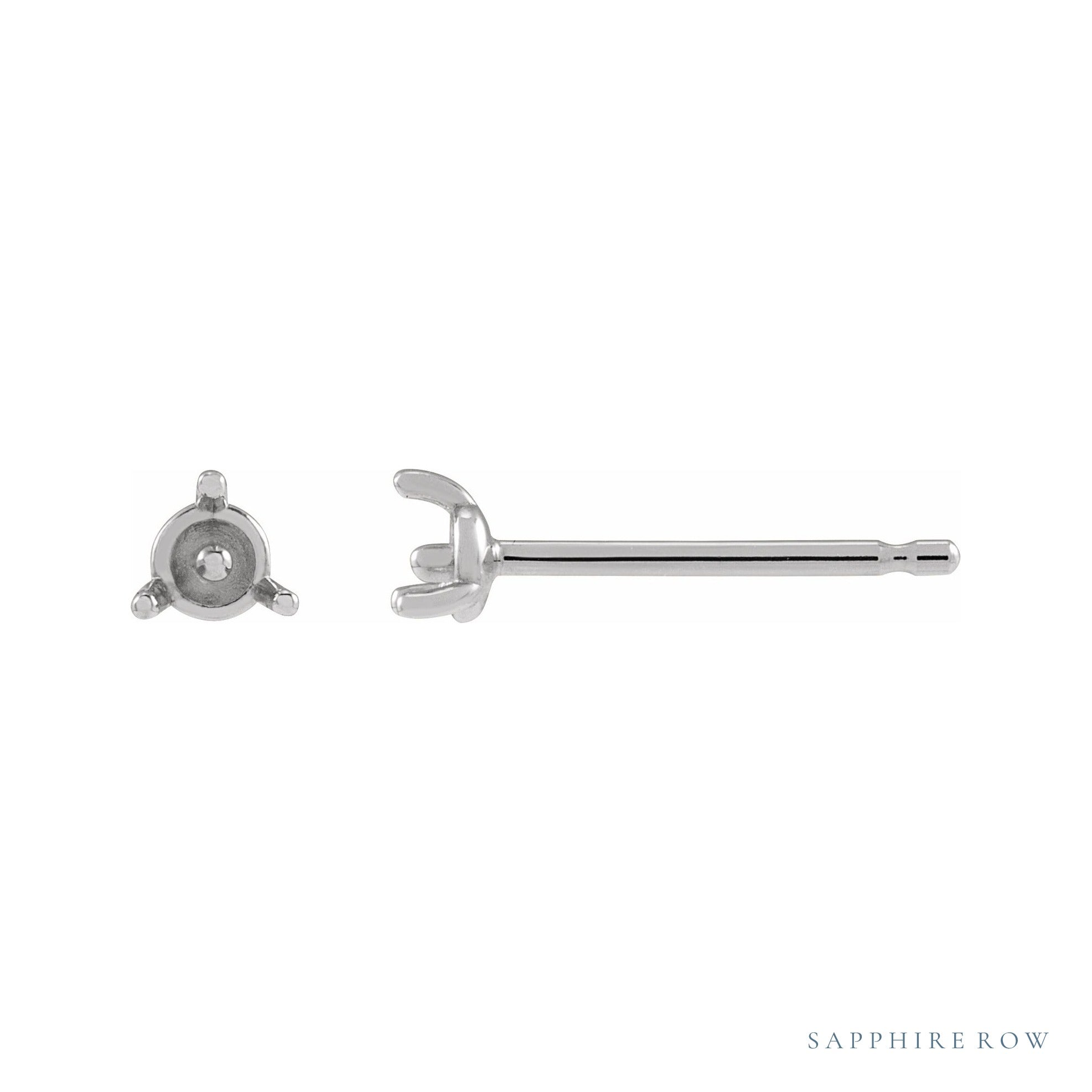 Sapphire Row Seed Pearl 3-Prong Stud Earrings setting in 14K White Gold, shown without a pearl (pearl sold separately)