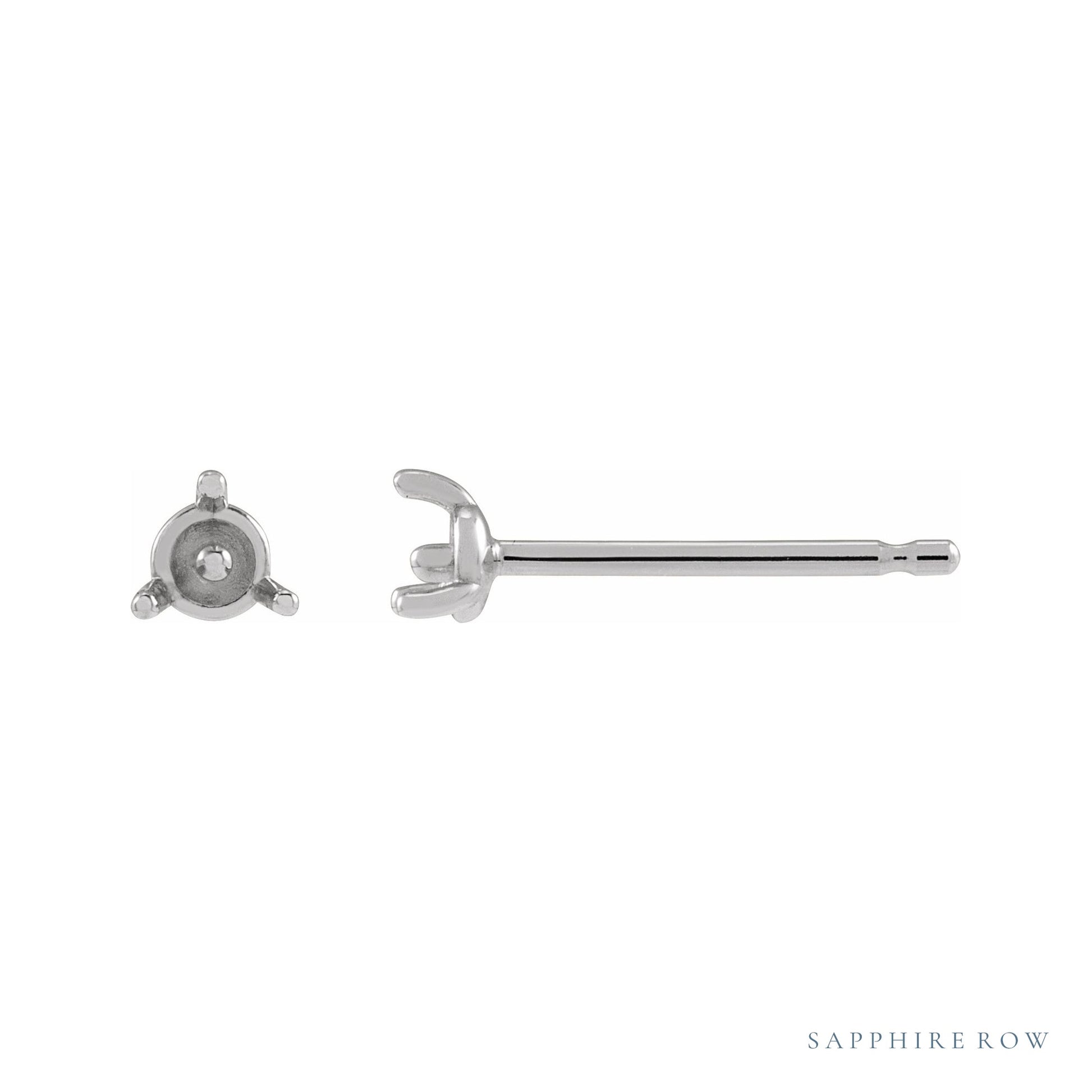 Sapphire Row Seed Pearl 3-Prong Stud Earrings setting in Platinum, shown without a pearl (pearl sold separately)