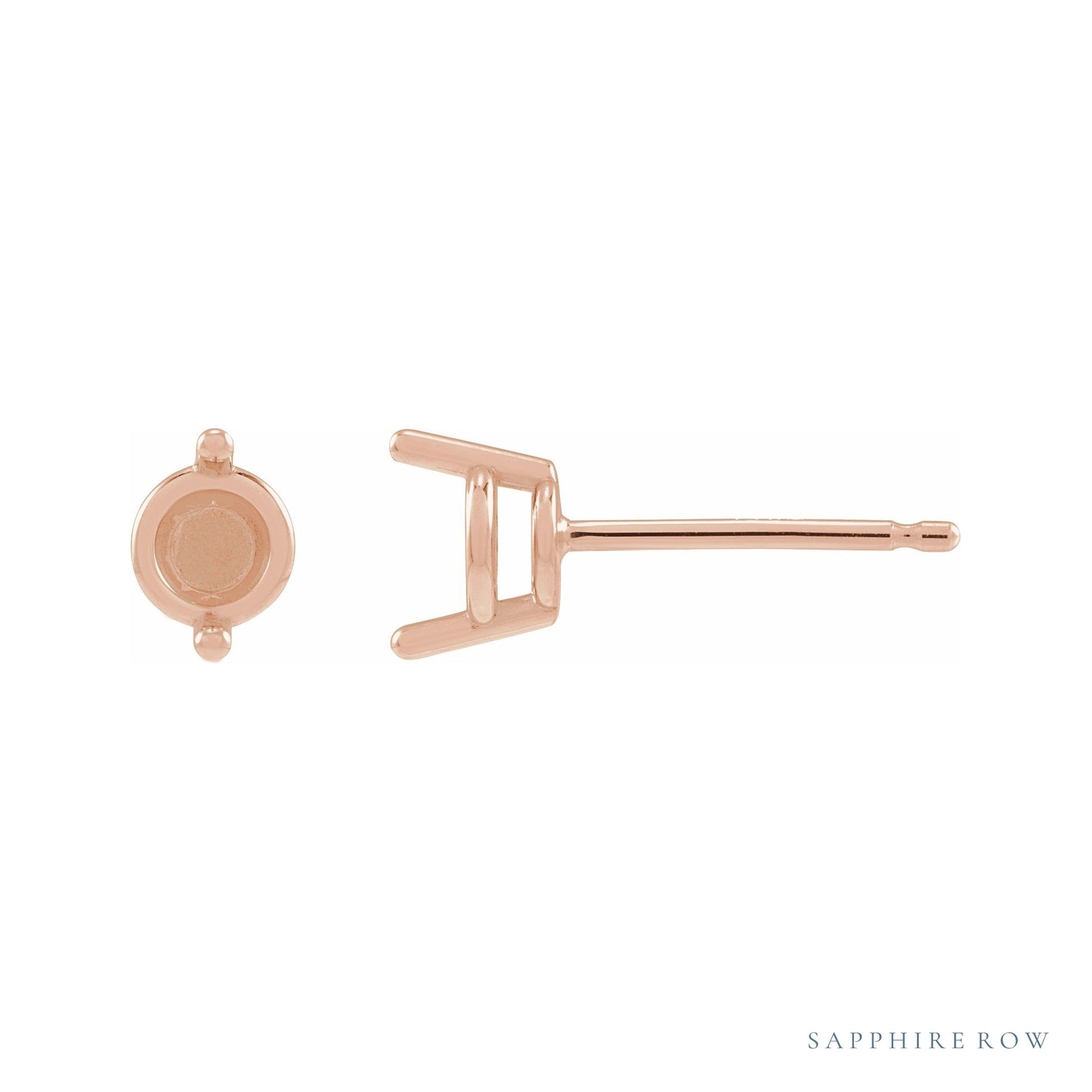 Sapphire Row Round 2-Prong Stud Earrings setting in 14K Rose Gold, shown with a center stone (sold separately)