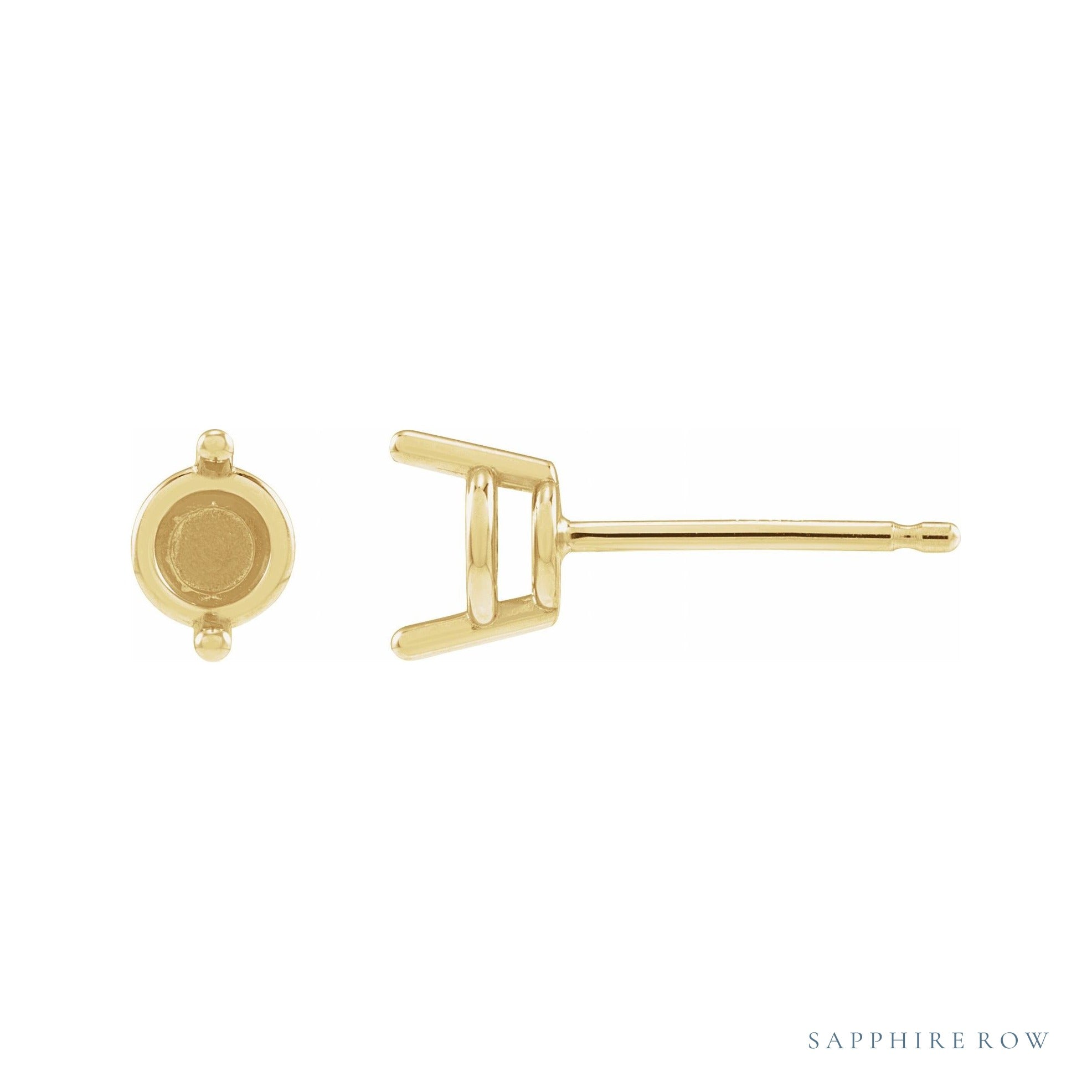 Sapphire Row Round 2-Prong Stud Earrings setting in 14K Yellow Gold, shown with a center stone (sold separately)