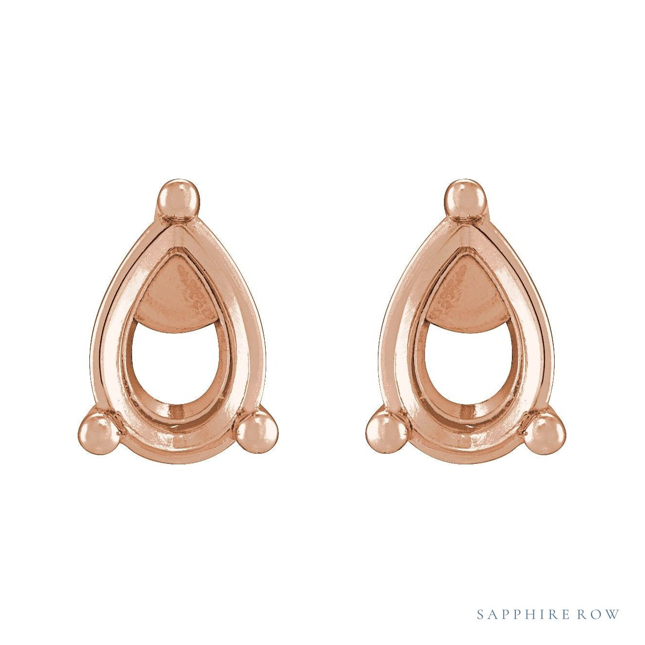 Sapphire Row Pear 3-Prong Stud Earrings setting in 14K Rose Gold, shown with a center stone (sold separately)