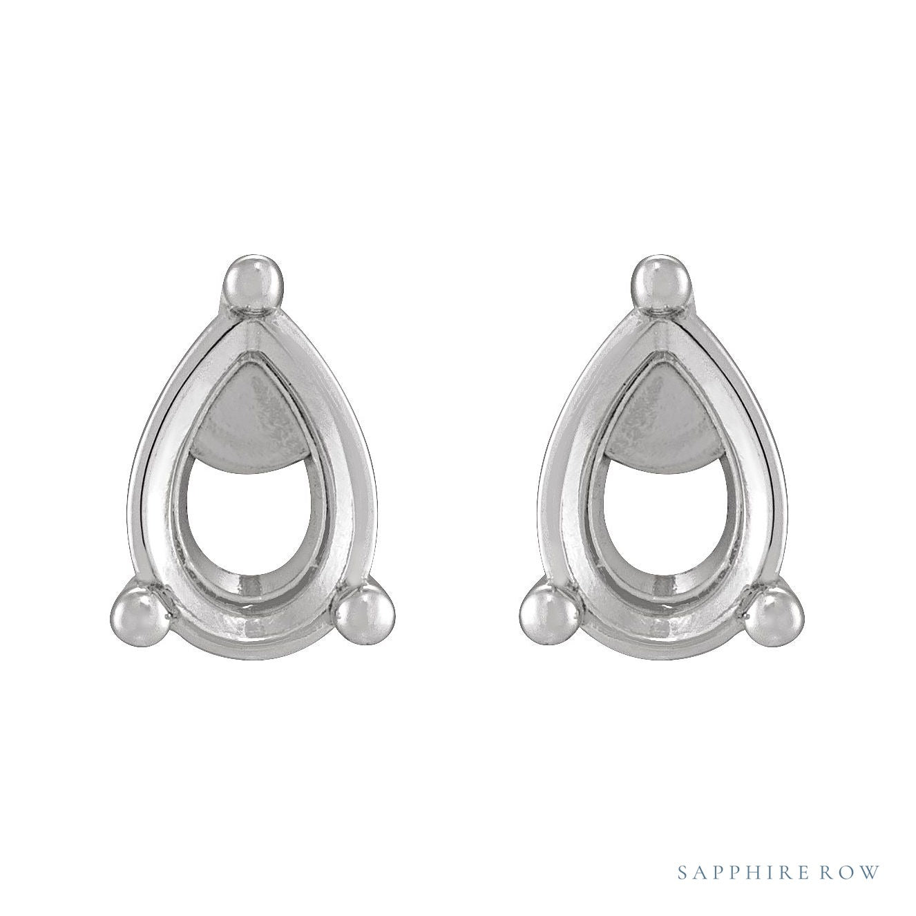 Sapphire Row Pear 3-Prong Stud Earrings setting in 14K White Gold, shown with a center stone (sold separately)