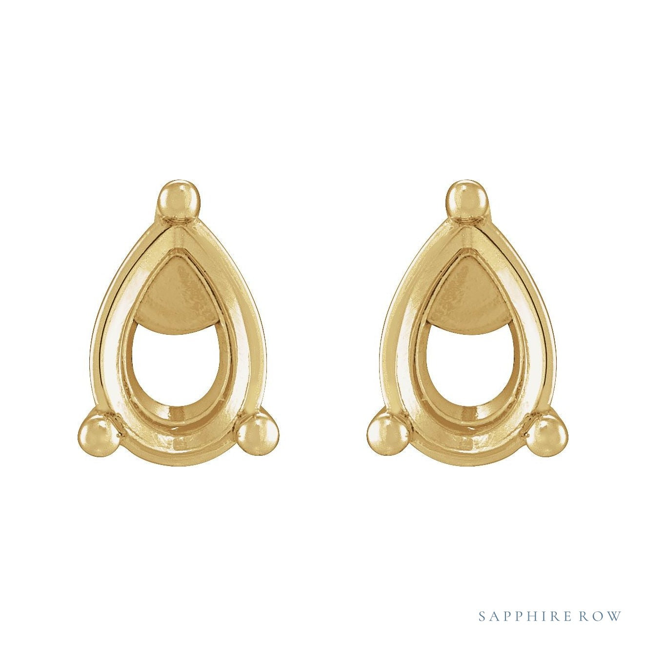 Sapphire Row Pear 3-Prong Stud Earrings setting in 14K Yellow Gold, shown with a center stone (sold separately)