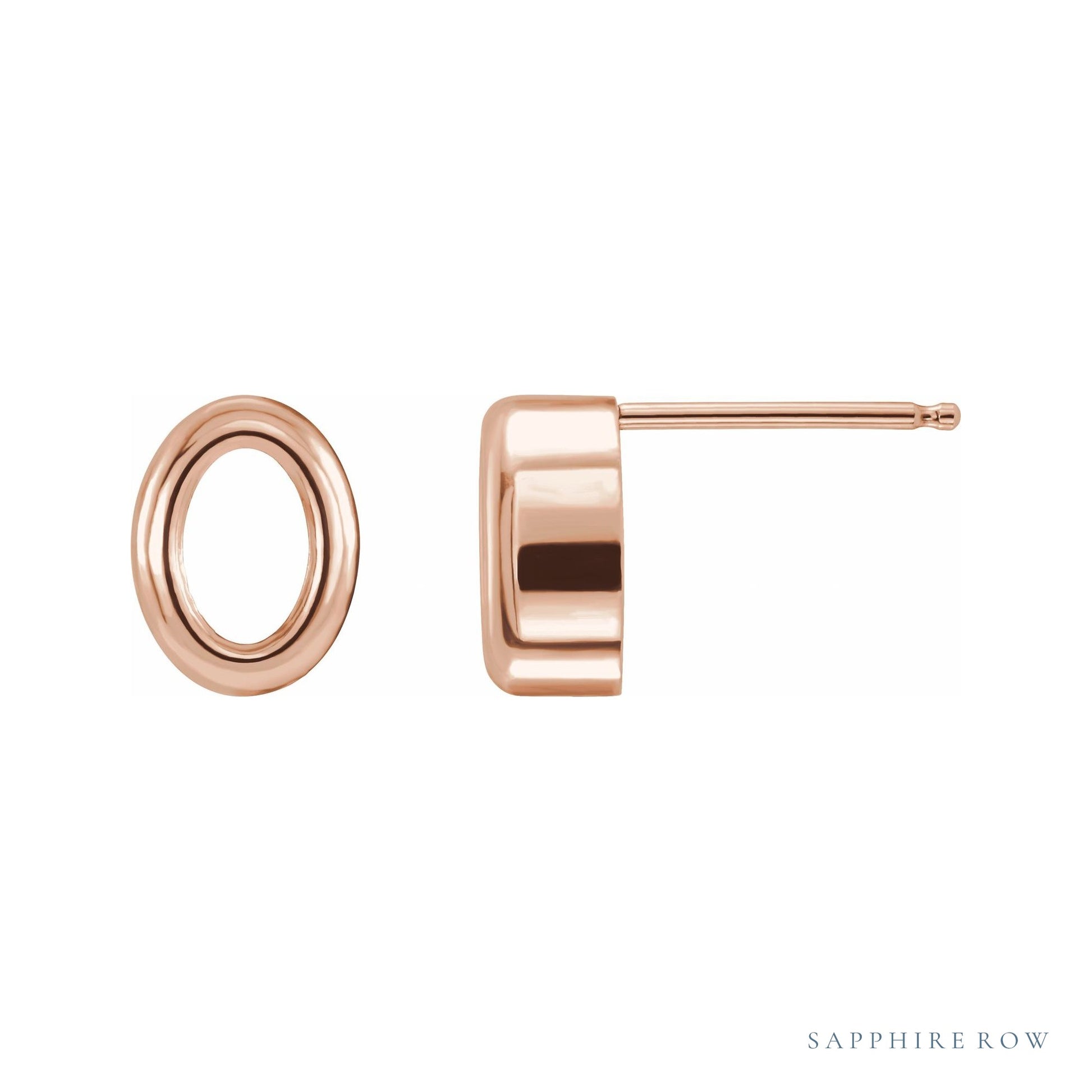 Sapphire Row Oval Back-Set Bezel Earrings setting in 14K Rose Gold, shown with a center stone (sold separately)