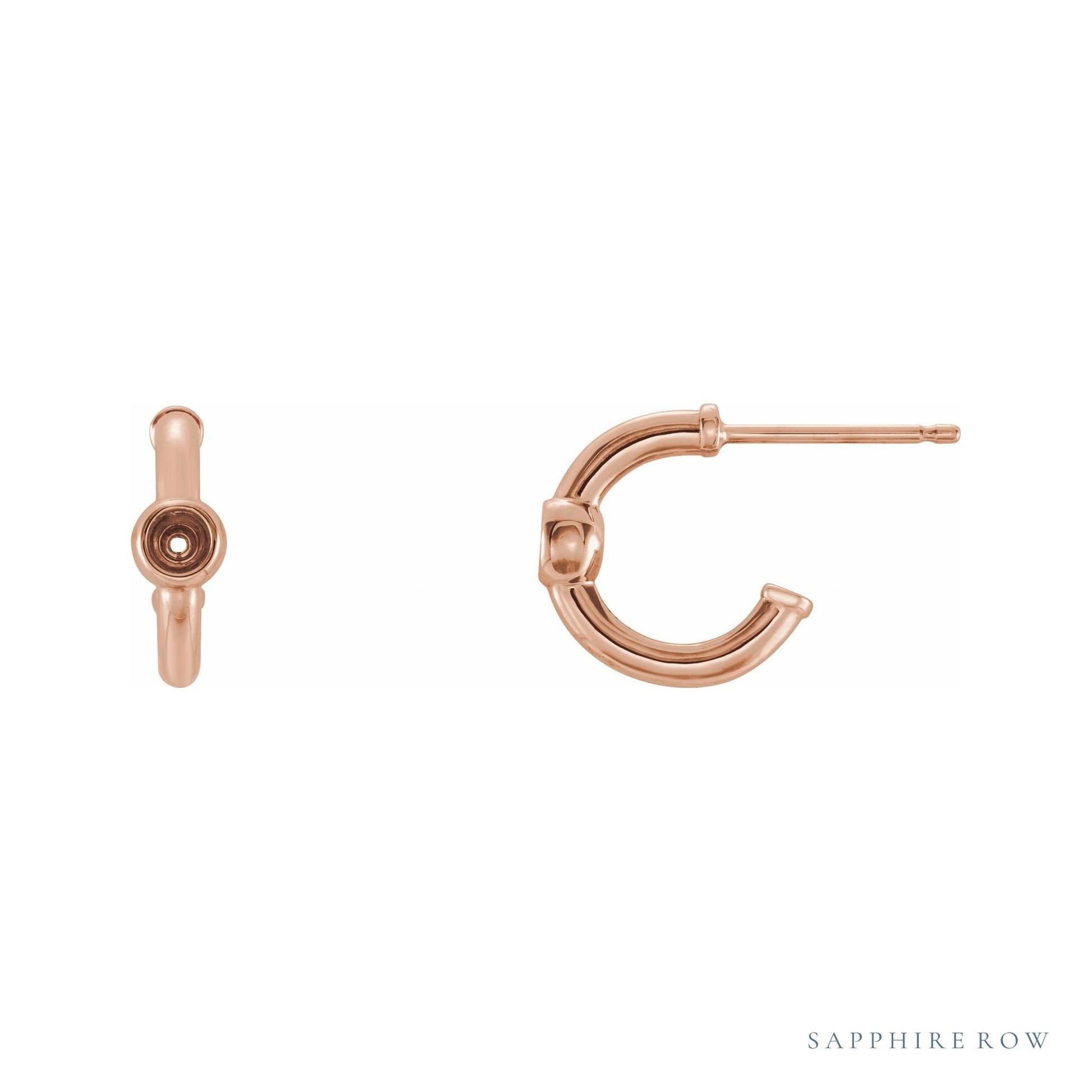 Sapphire Row Bezel-Set Huggie Earrings setting in 14K Rose Gold, shown with a center stone (sold separately)