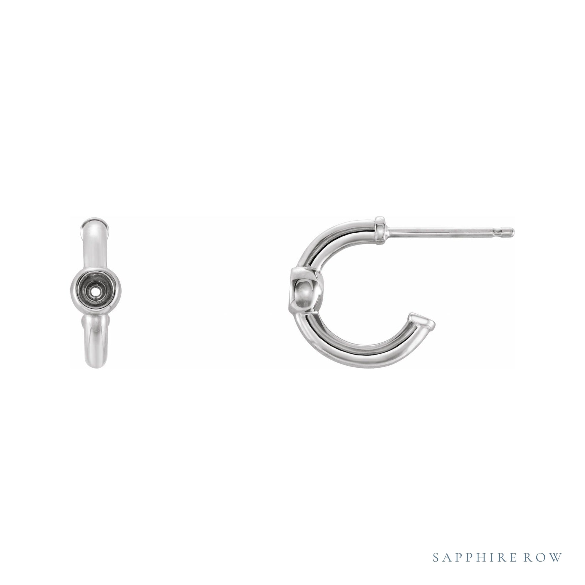 Sapphire Row Bezel-Set Huggie Earrings setting in 14K White Gold, shown with a center stone (sold separately)