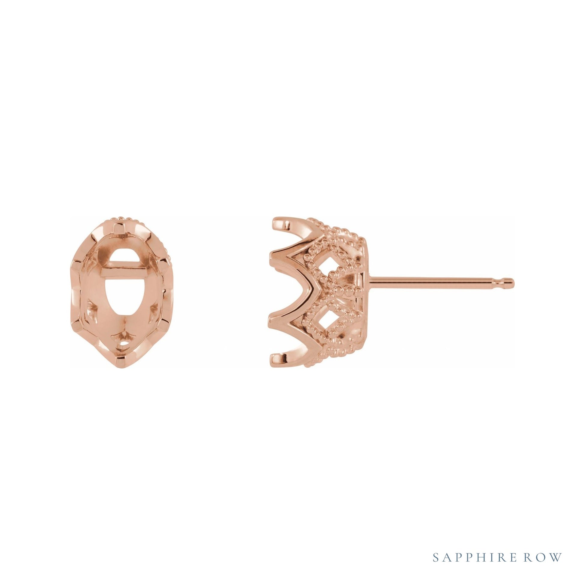 Sapphire Row Oval 6-Prong Granulated Earrings setting in 14K Rose Gold, shown with a center stone (sold separately)