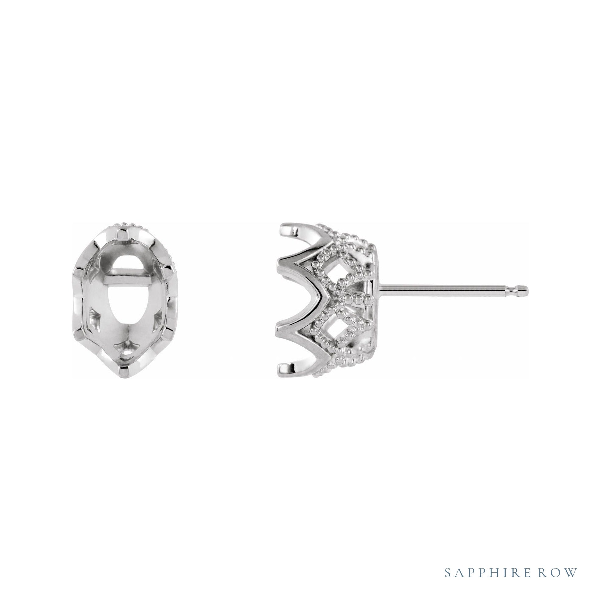 Sapphire Row Oval 6-Prong Granulated Earrings setting in 14K White Gold, shown with a center stone (sold separately)