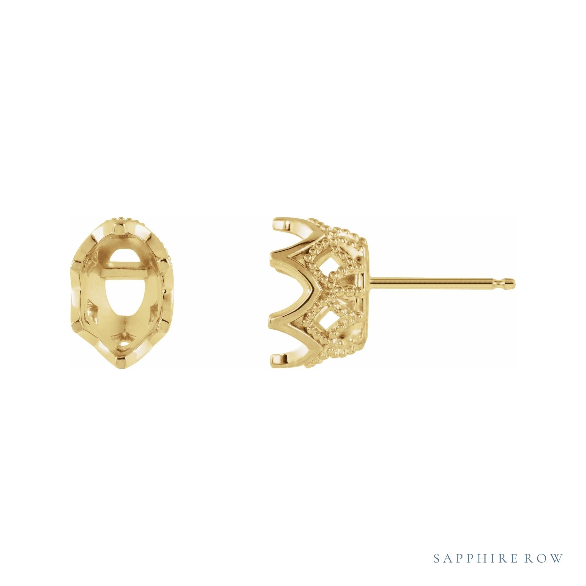 Sapphire Row Oval 6-Prong Granulated Earrings setting in 14K Yellow Gold, shown with a center stone (sold separately)