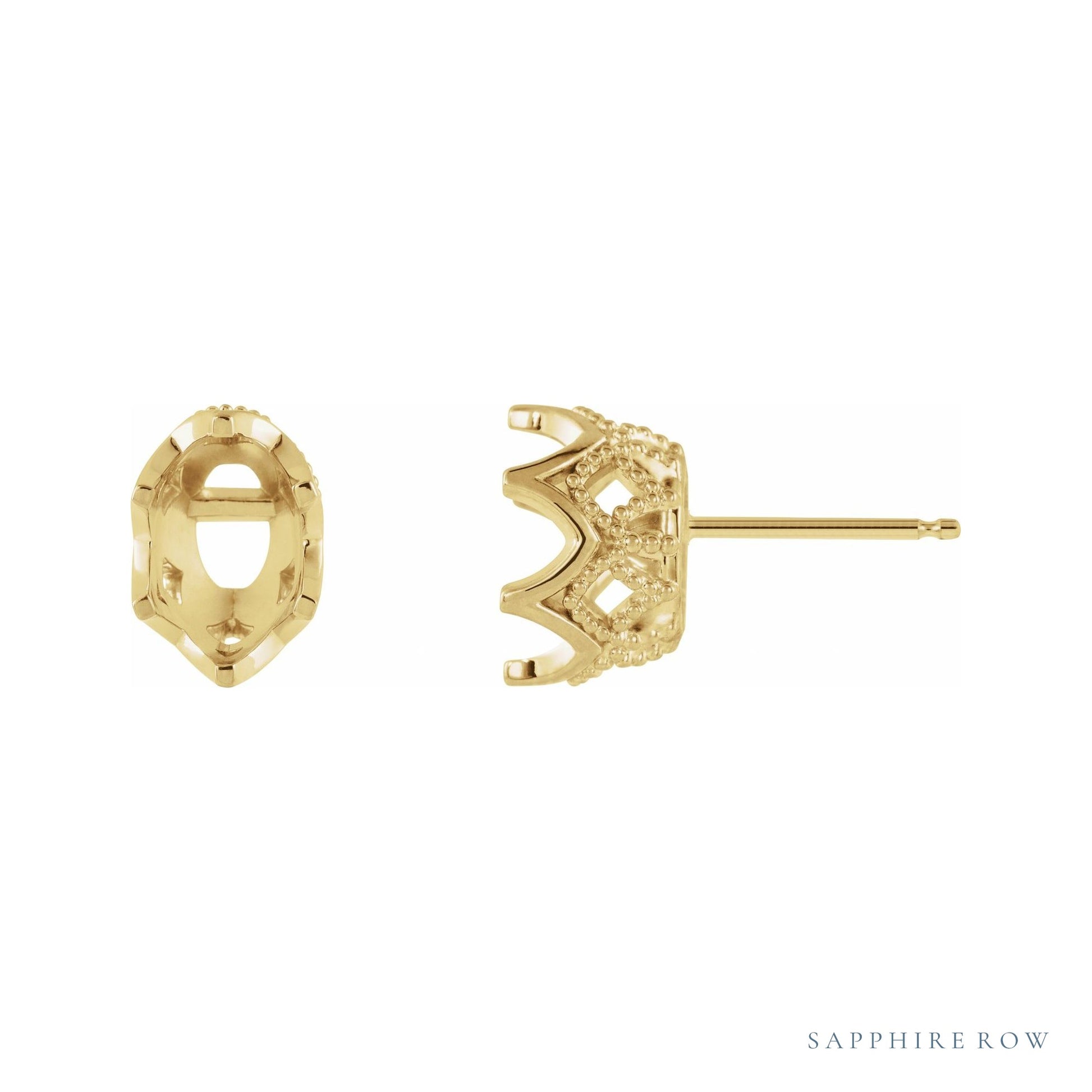 Sapphire Row Oval 6-Prong Granulated Earrings setting in 14K Yellow Gold, shown with a center stone (sold separately)