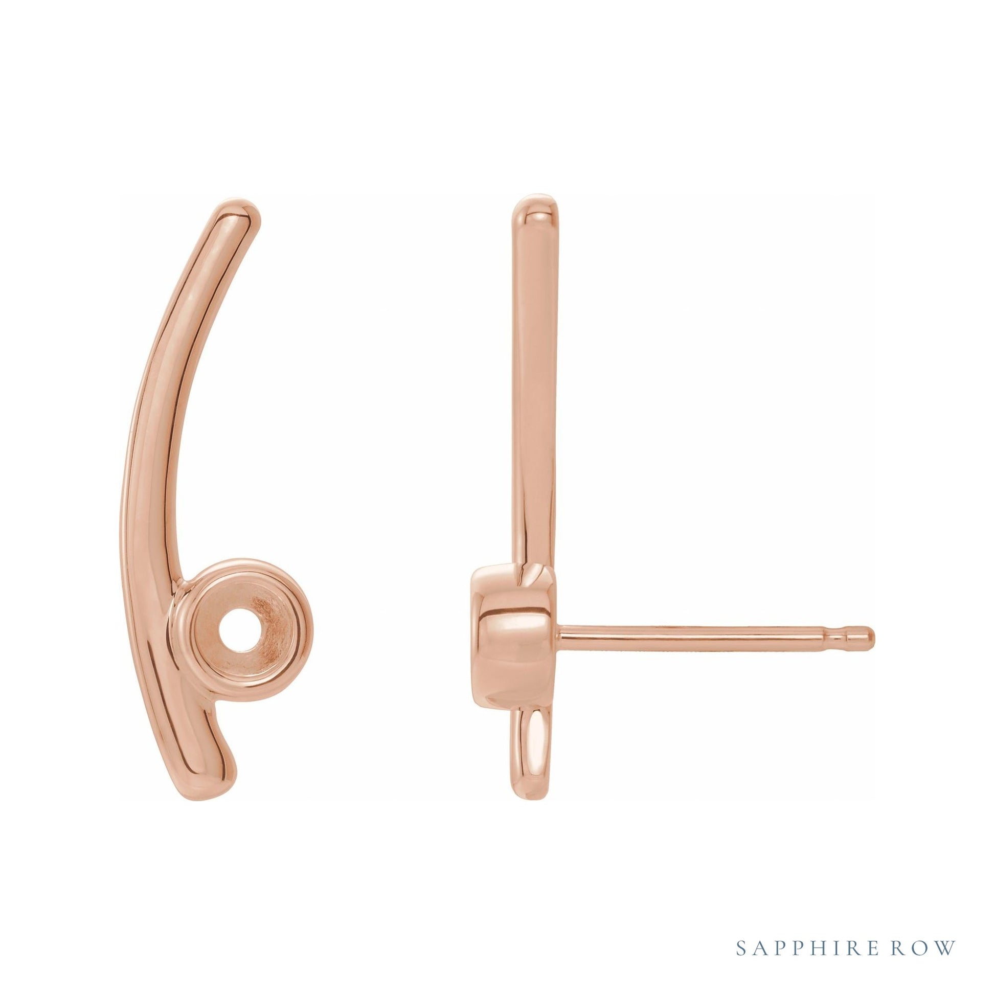 Sapphire Row Bezel-Set Ear Climbers Earrings setting in 14K Rose Gold, shown with a center stone (sold separately)