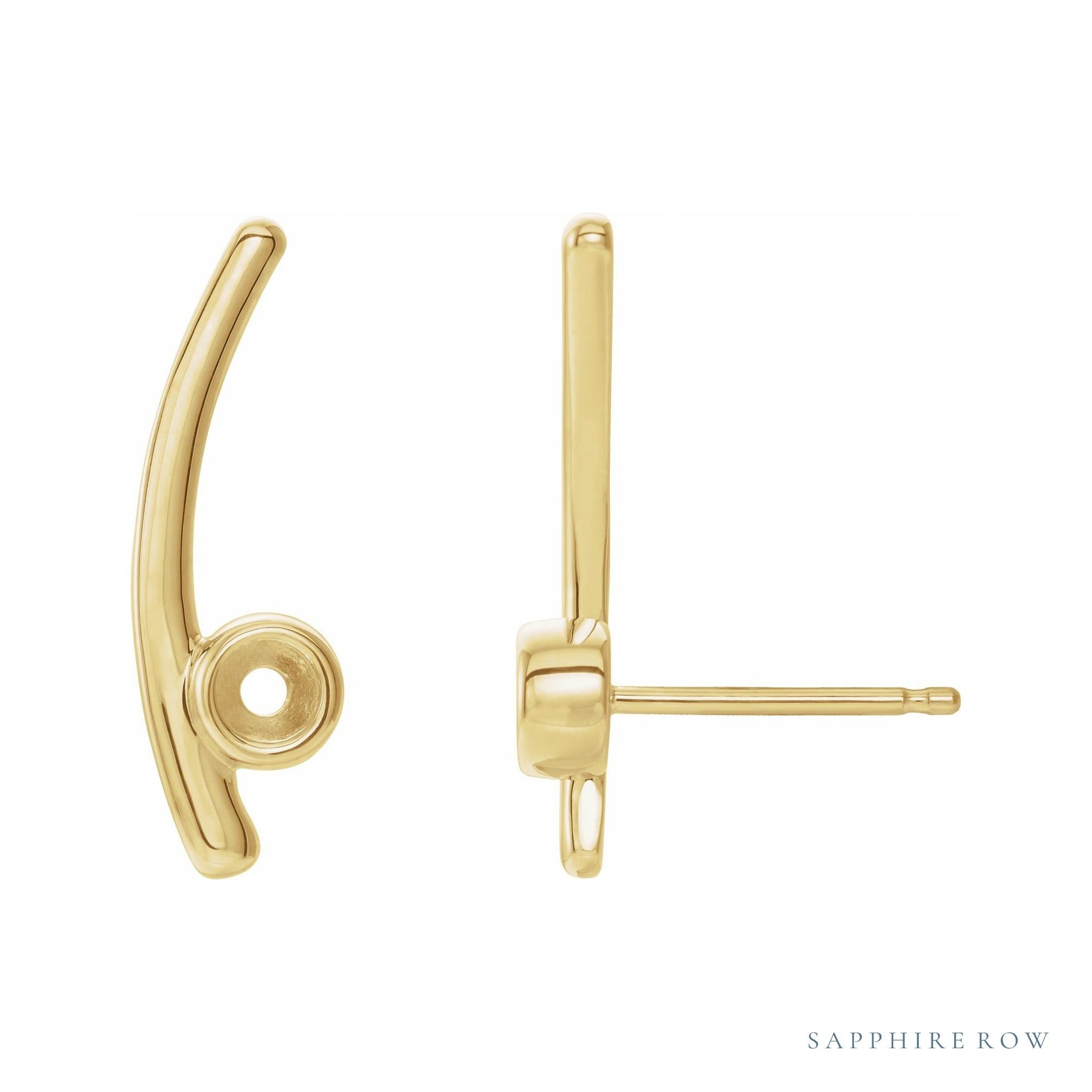 Sapphire Row Bezel-Set Ear Climbers Earrings setting in 14K Yellow Gold, shown with a center stone (sold separately)