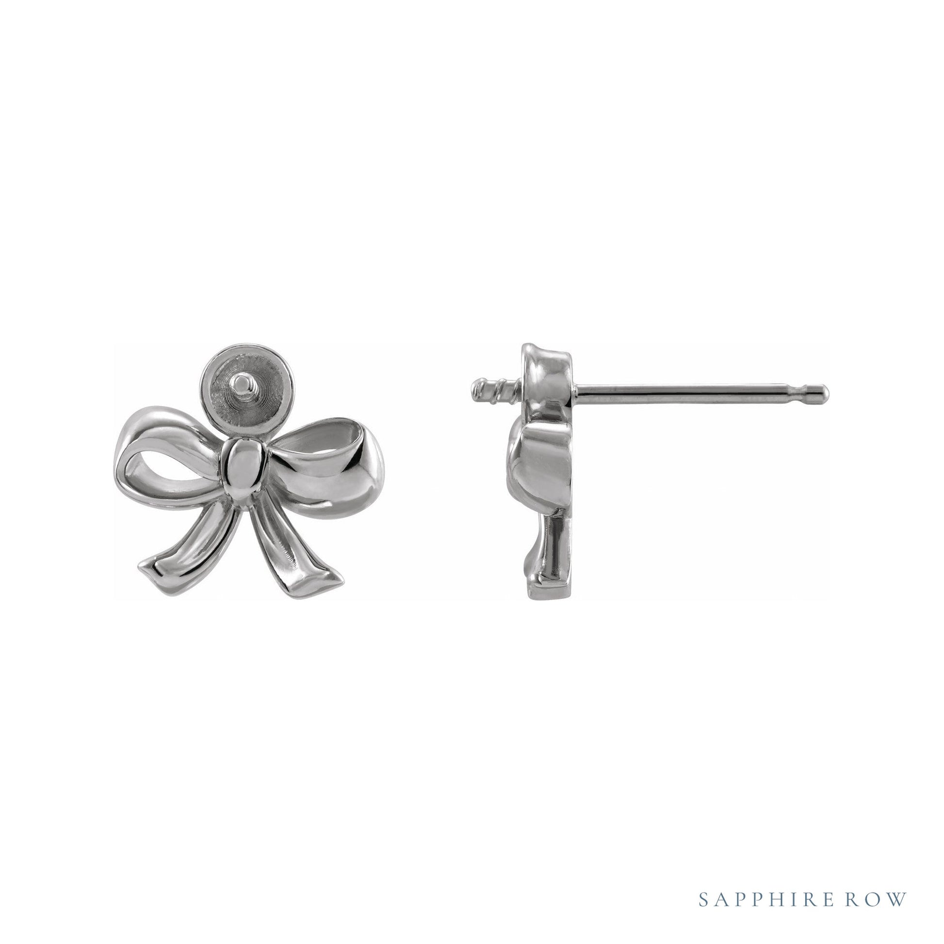 Sapphire Row Pearl Bow Earrings setting in Platinum, shown without a pearl (pearl sold separately)
