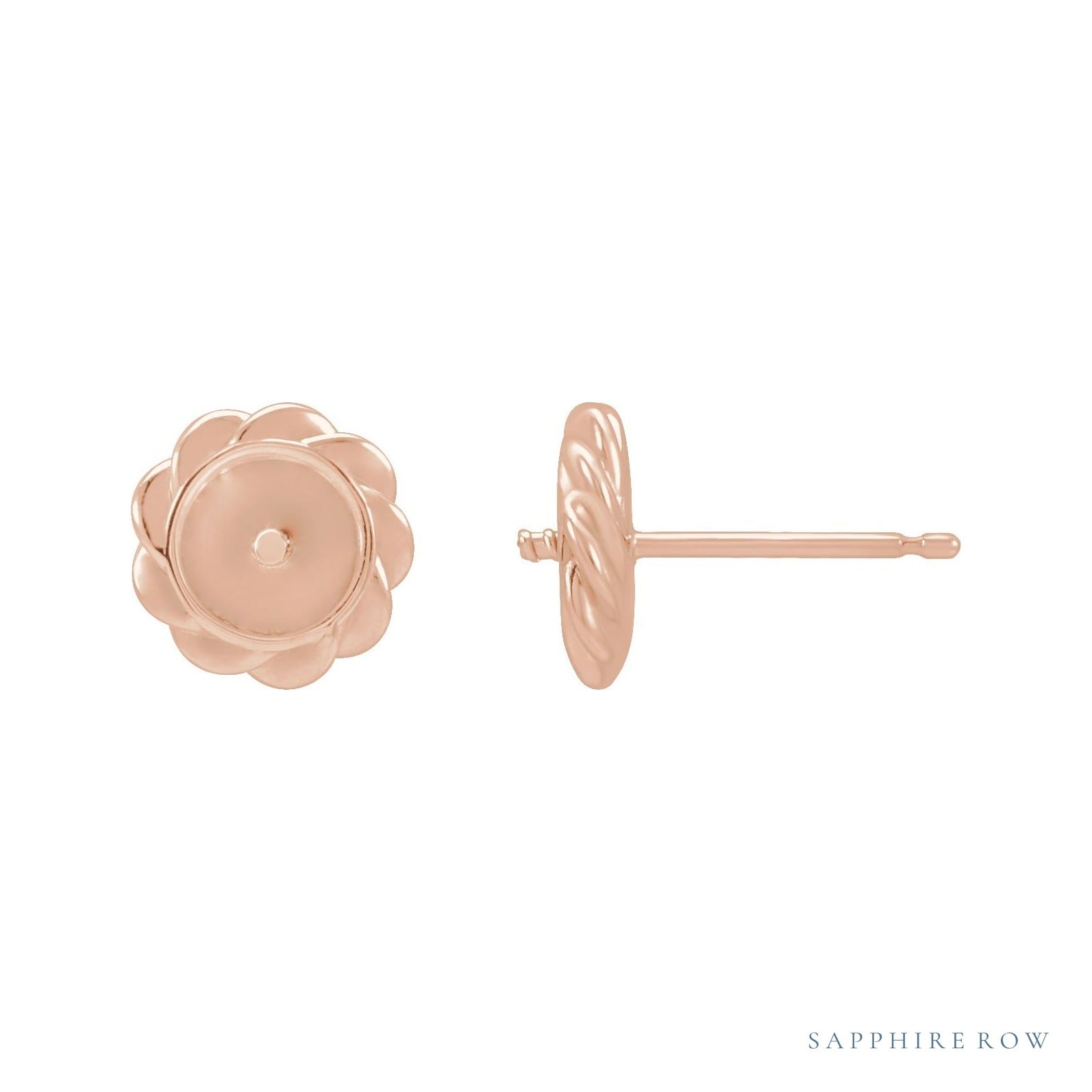 Sapphire Row Pearl Rope Earrings setting in 14K Rose Gold, shown without a pearl (pearl sold separately)