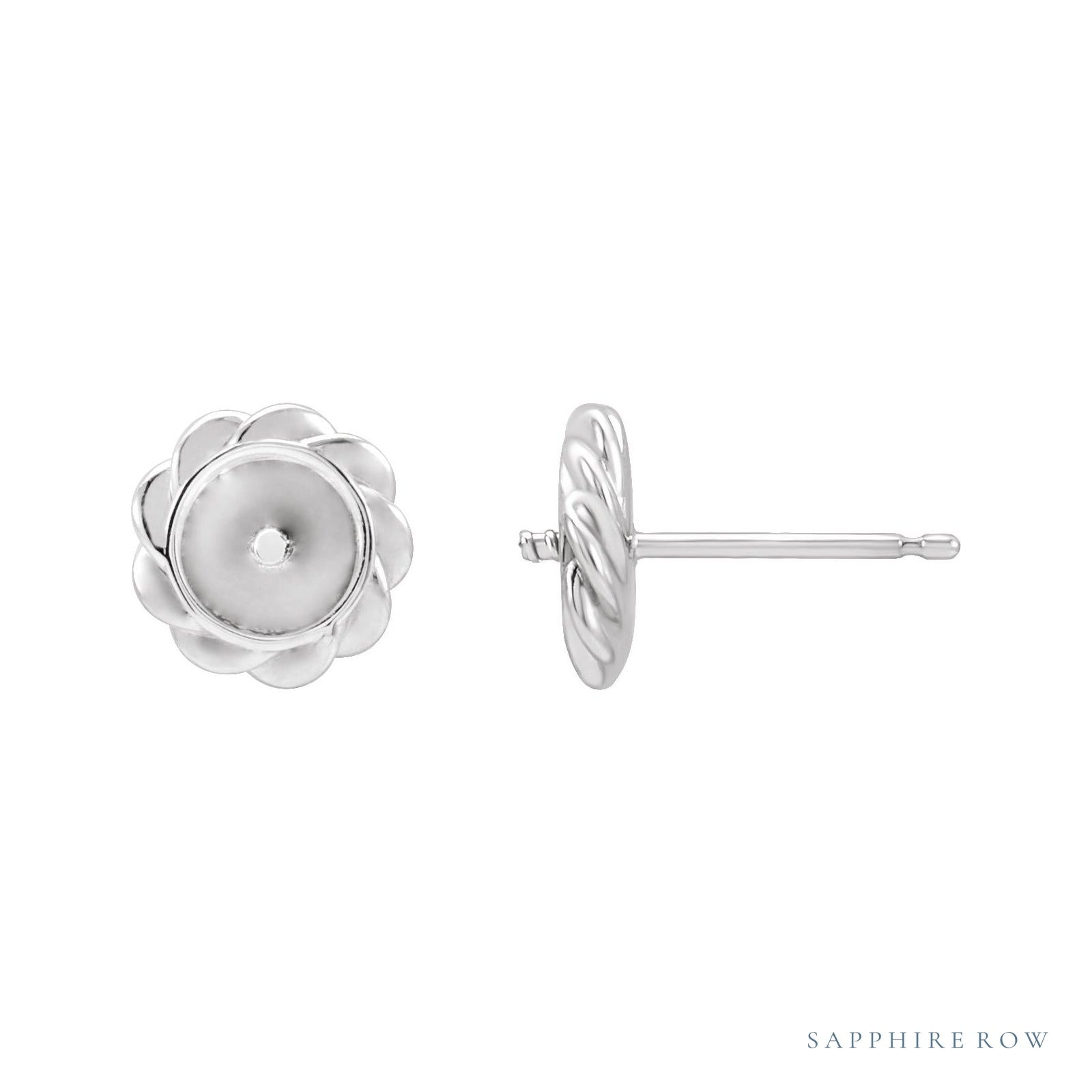 Sapphire Row Pearl Rope Earrings setting in 14K White Gold, shown without a pearl (pearl sold separately)