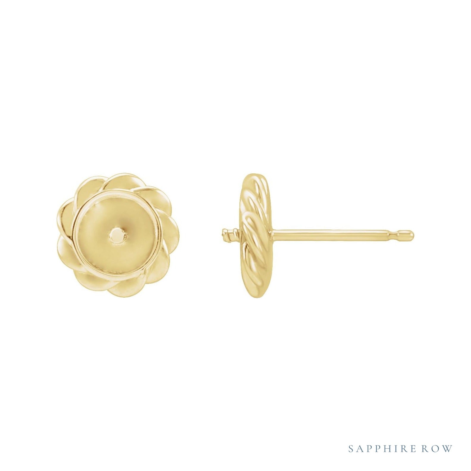 Sapphire Row Pearl Rope Earrings setting in 14K Yellow Gold, shown without a pearl (pearl sold separately)