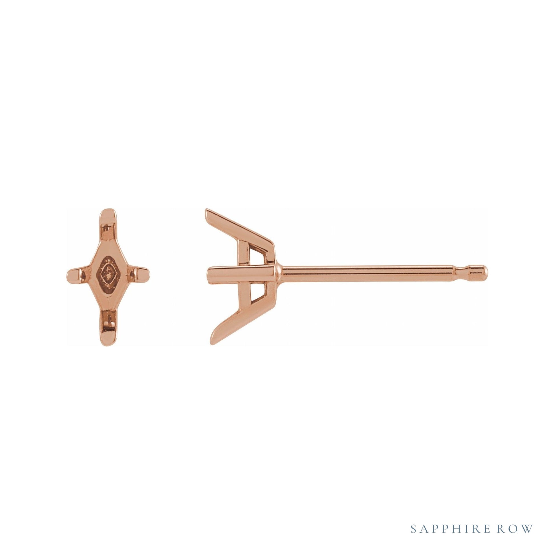 Sapphire Row Lozenge 4-Prong Stud Earrings setting in 14K Rose Gold, shown with a center stone (sold separately)