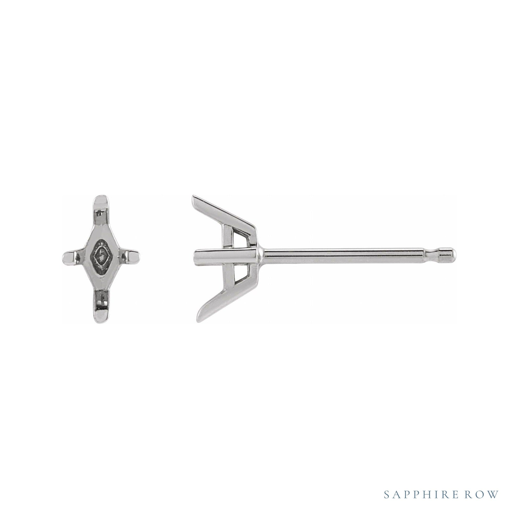 Sapphire Row Lozenge 4-Prong Stud Earrings setting in 14K White Gold, shown with a center stone (sold separately)