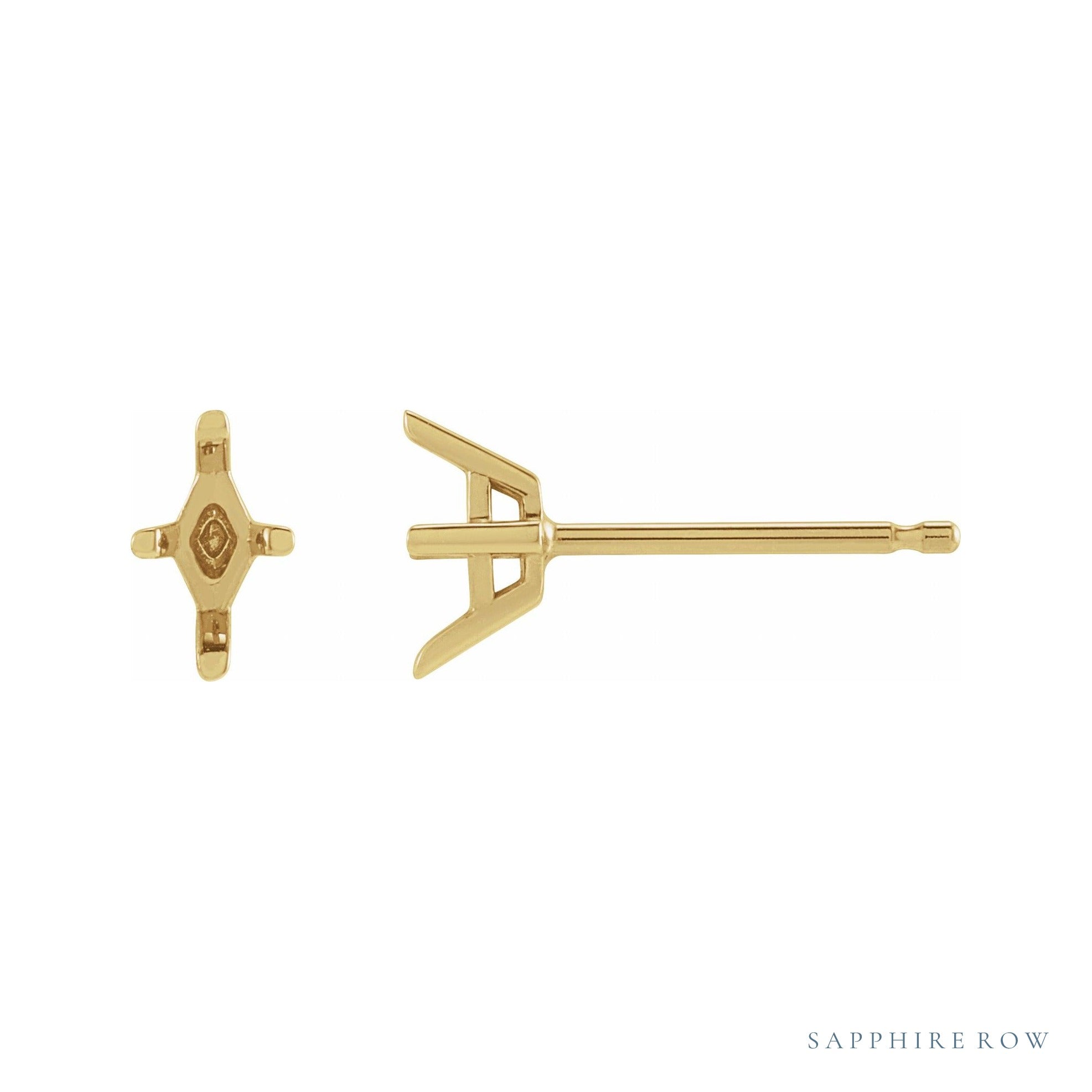 Sapphire Row Lozenge 4-Prong Stud Earrings setting in 14K Yellow Gold, shown with a center stone (sold separately)