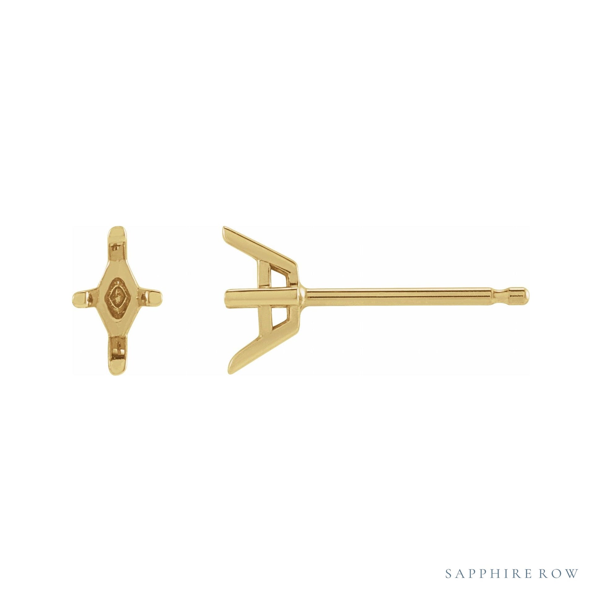 Sapphire Row Lozenge 4-Prong Stud Earrings setting in 14K Yellow Gold, shown with a center stone (sold separately)