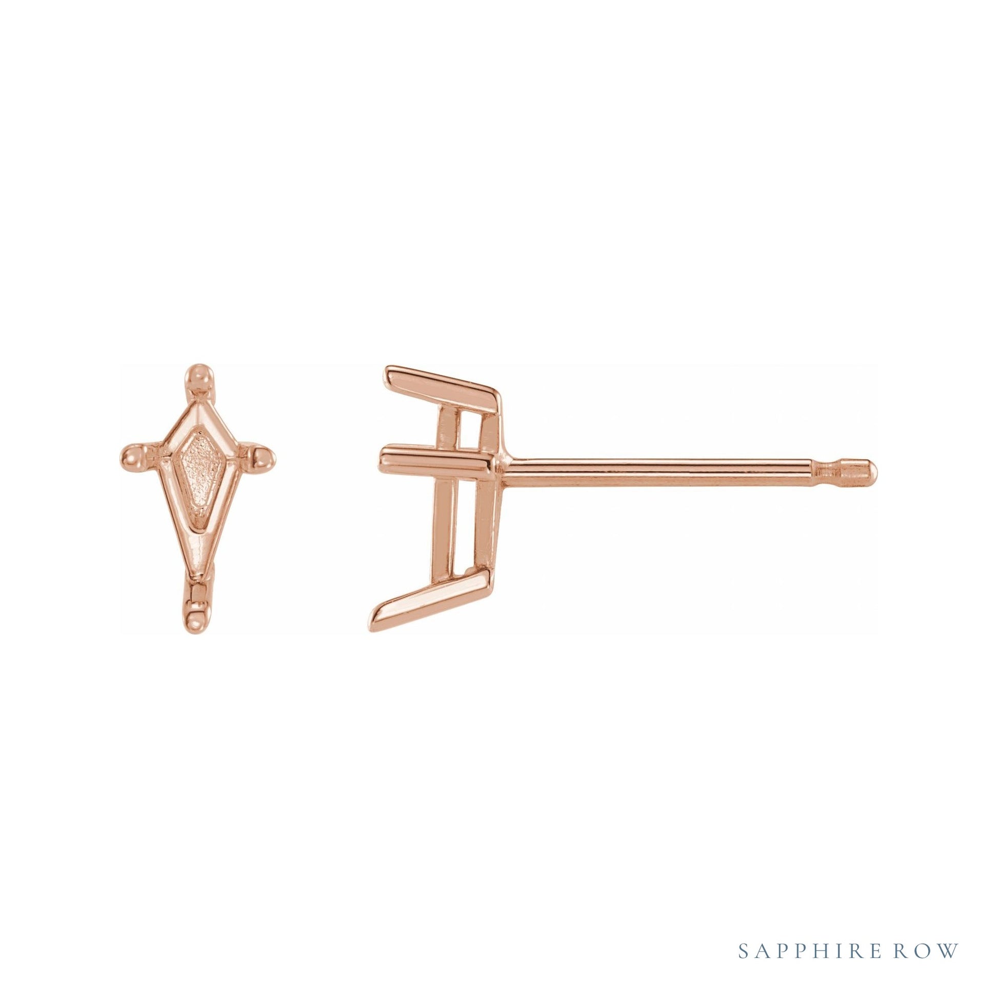 Sapphire Row Kite 4-Prong Stud Earrings setting in 14K Rose Gold, shown with a center stone (sold separately)