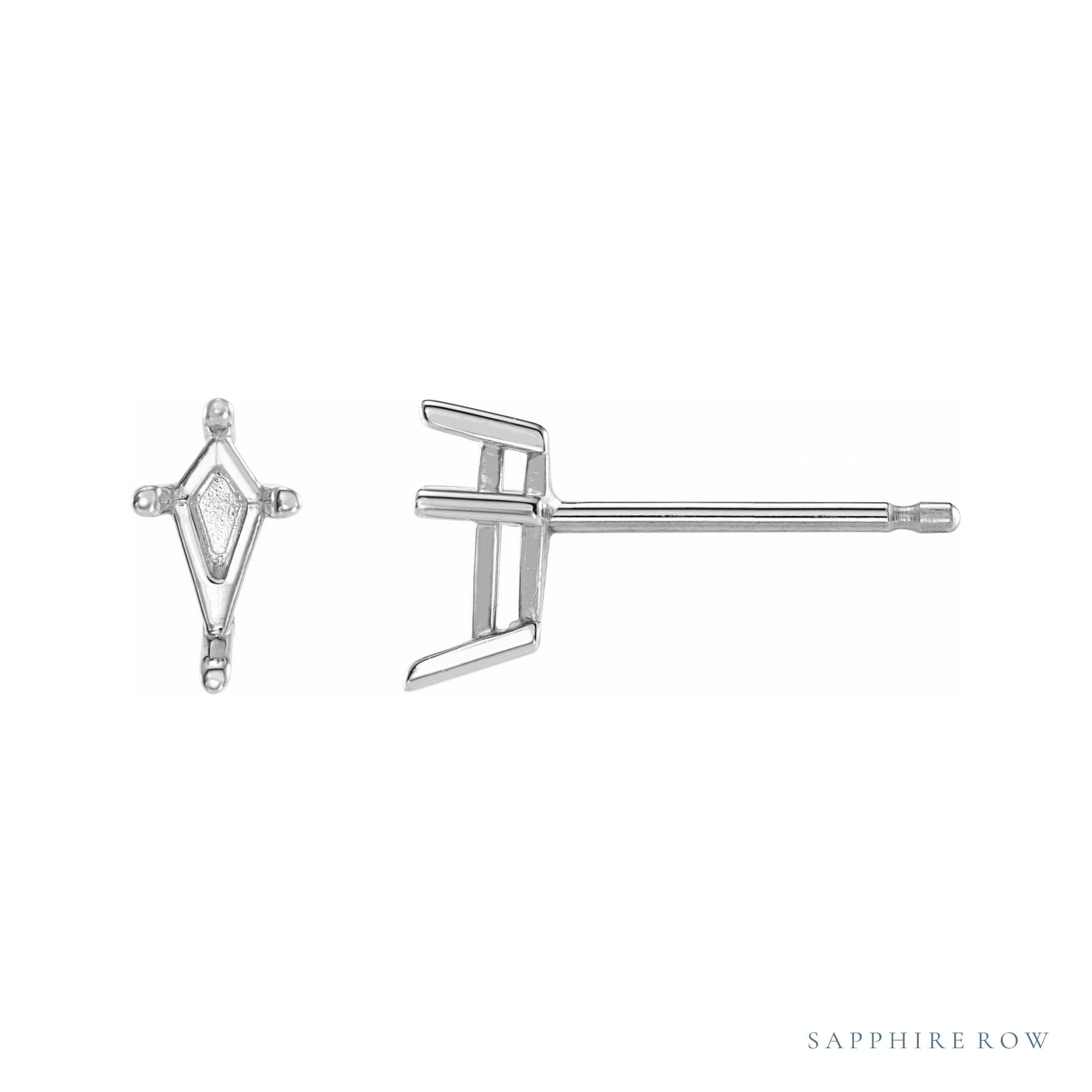 Sapphire Row Kite 4-Prong Stud Earrings setting in 14K White Gold, shown with a center stone (sold separately)