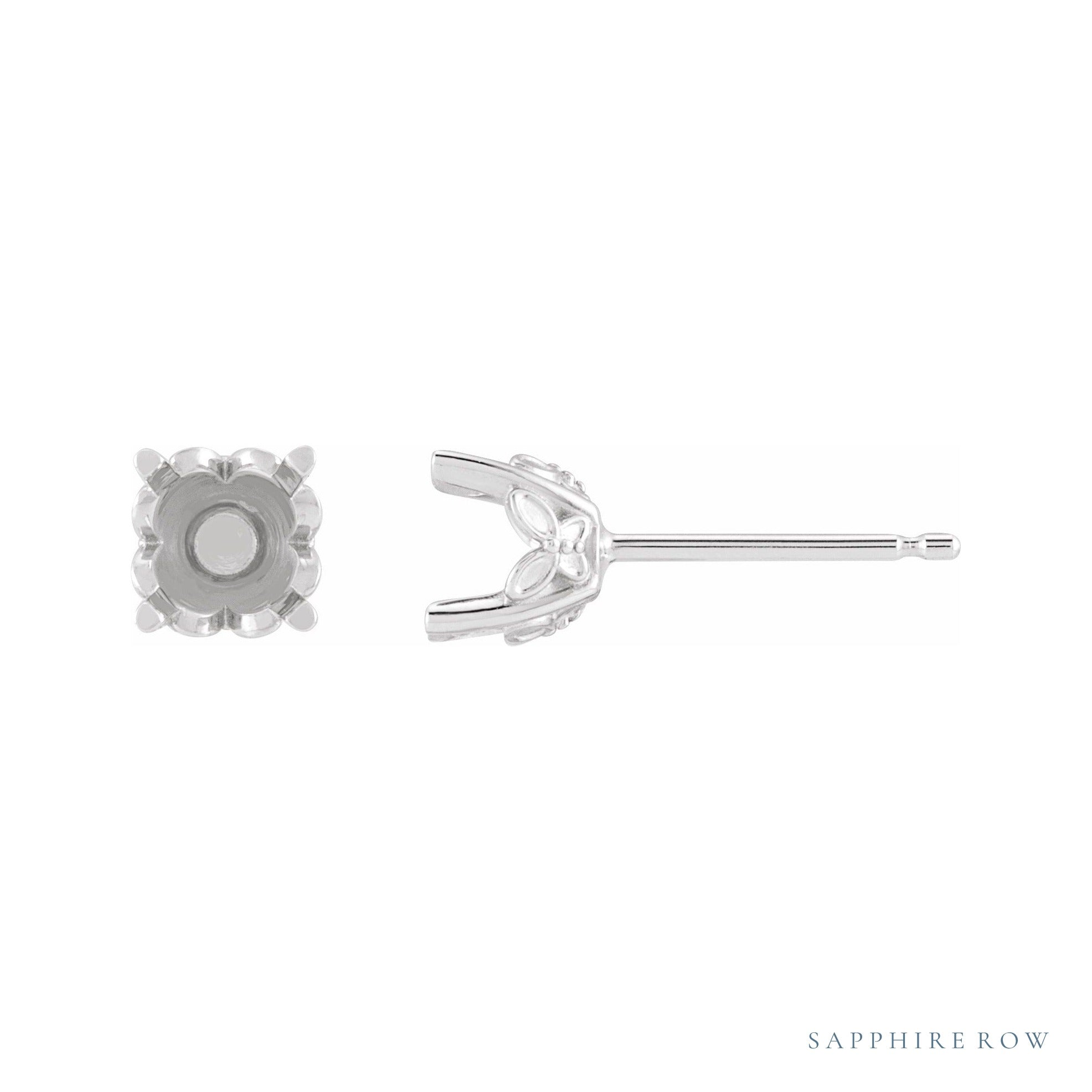 Sapphire Row Round 4-Prong Stud Earrings setting in 14K White Gold, shown with a center stone (sold separately)