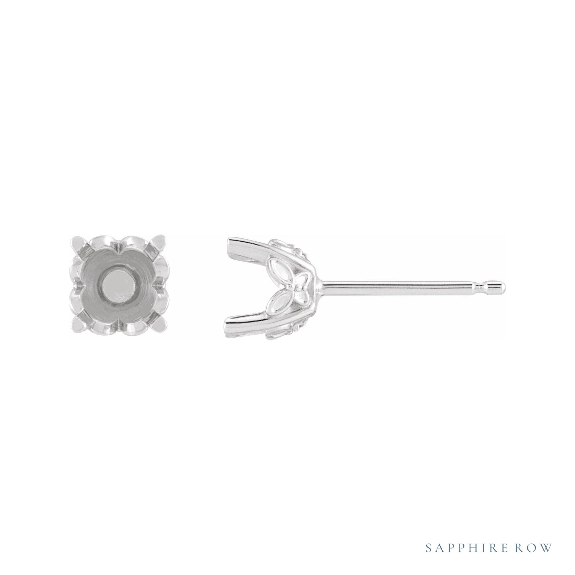 Sapphire Row Round 4-Prong Stud Earrings setting in 14K White Gold, shown with a center stone (sold separately)