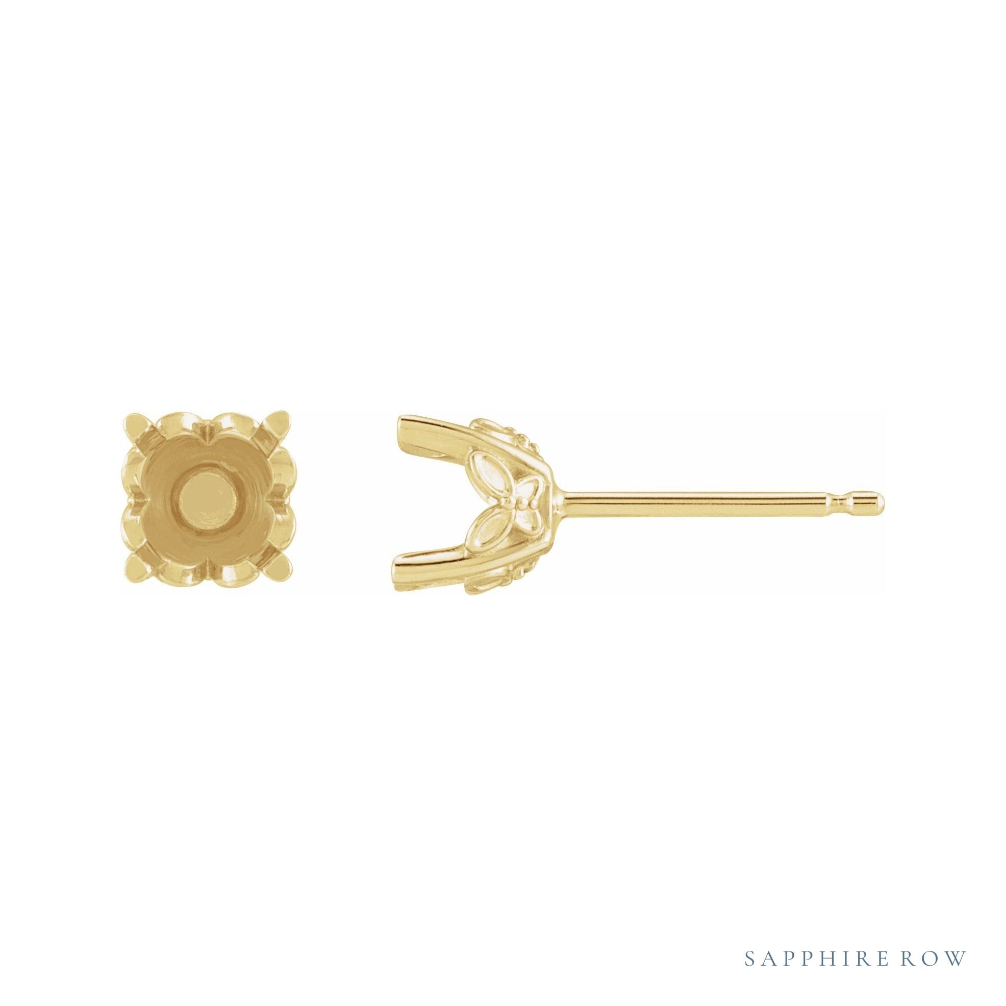 Sapphire Row Round 4-Prong Stud Earrings setting in 14K Yellow Gold, shown with a center stone (sold separately)