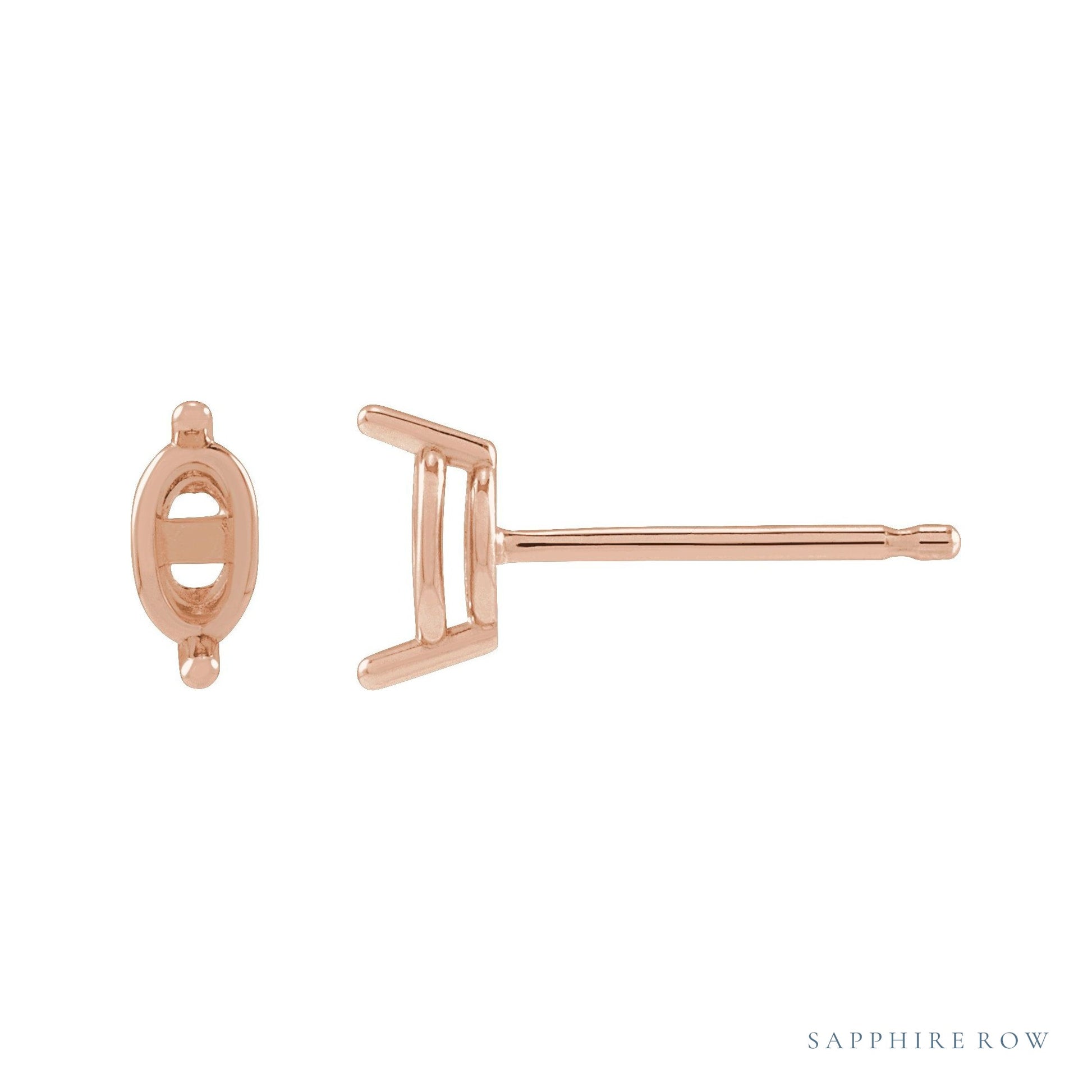 Sapphire Row Oval 2-Prong Stud Earrings setting in 14K Rose Gold, shown with a center stone (sold separately)